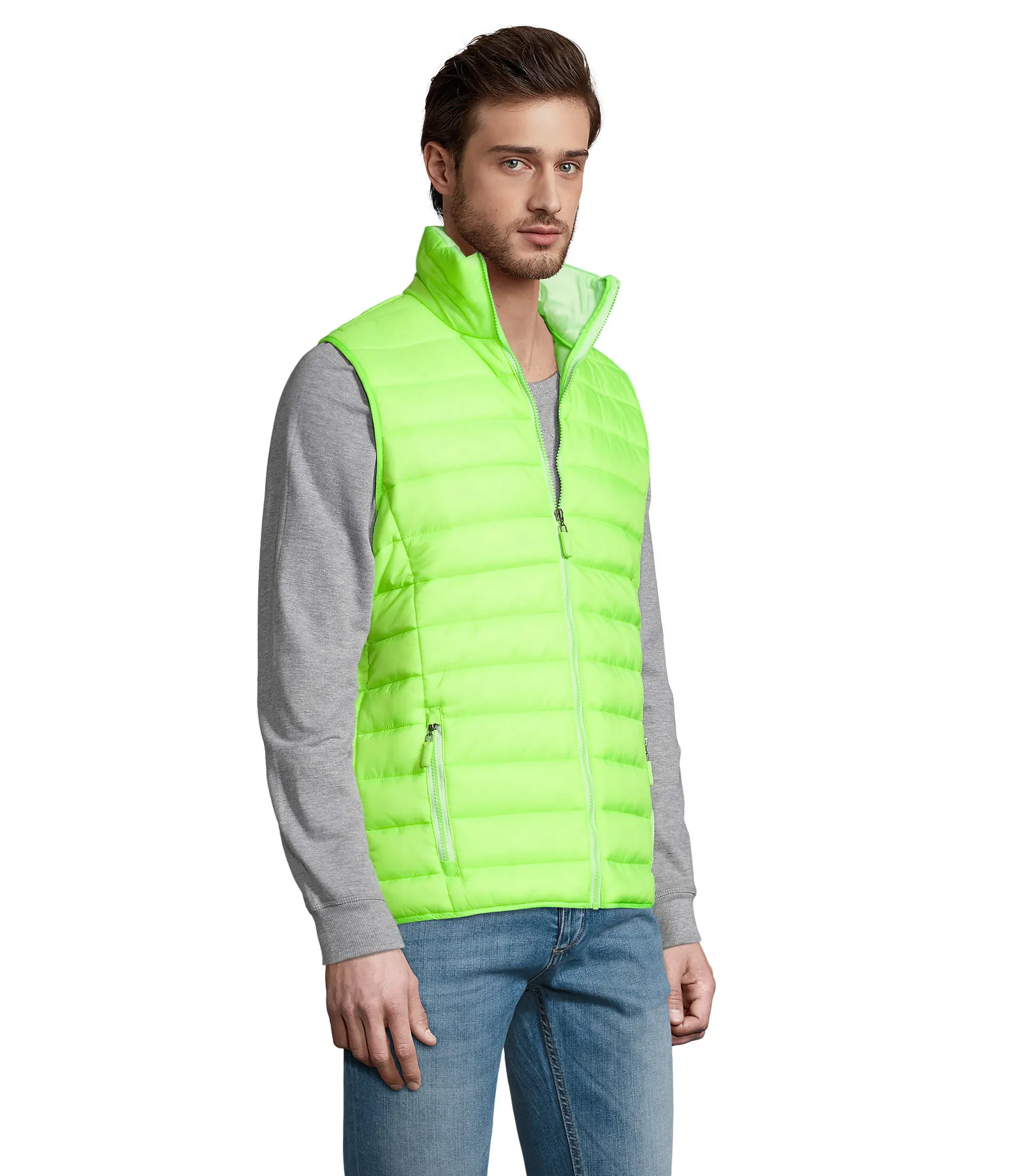 Gilet SOL'S Wave Men, Neon lime, su modello, lato