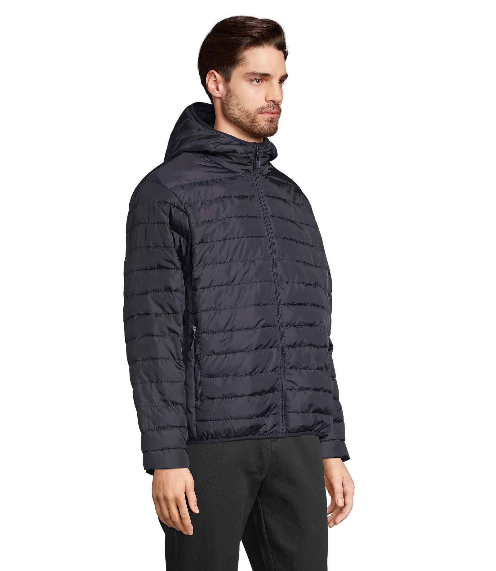 Giubbotto SOL'S Stream Hooded Men, French navy, su modello, lato