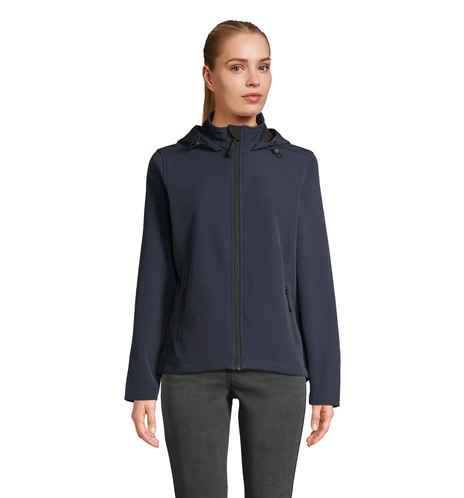 Softshell SOL'S Race Hooded Women, French navy, su modello, fronte
