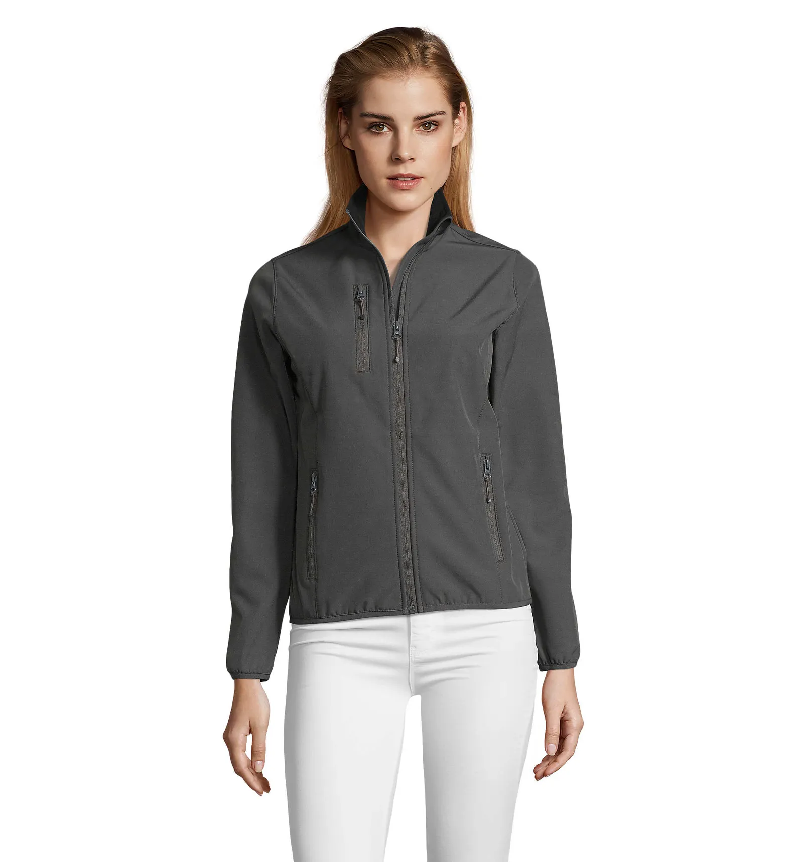 Softshell SOL'S Radian Women, Charcoal grey, su modello, fronte