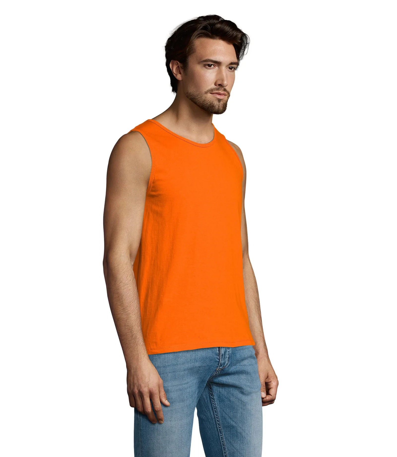Canotta SOL'S Justin, Orange, su modello, lato