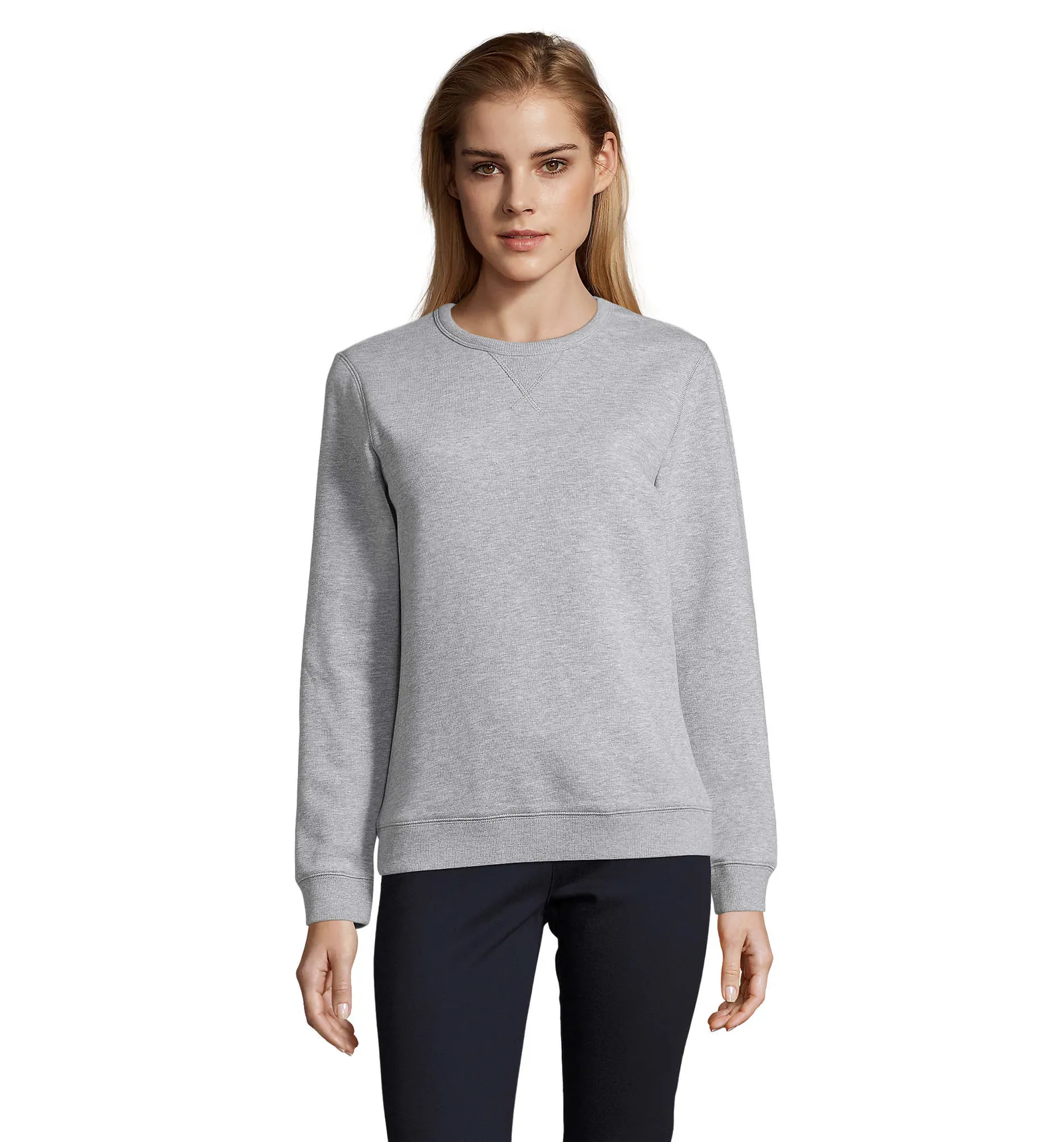Felpa girocollo SOL'S Sully Women, Grey melange 2, su modello, fronte