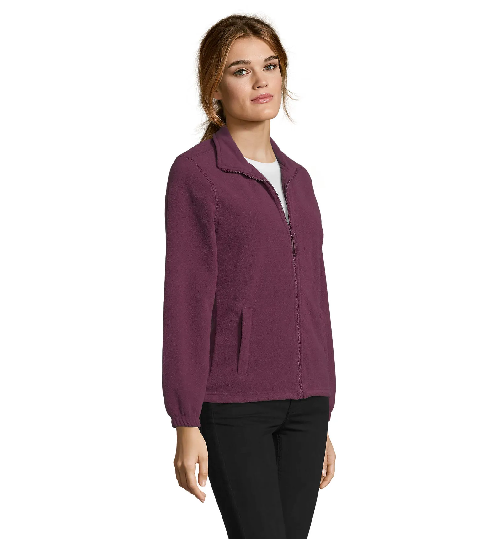 Pile SOL'S North Women, Burgundy, su modello, lato