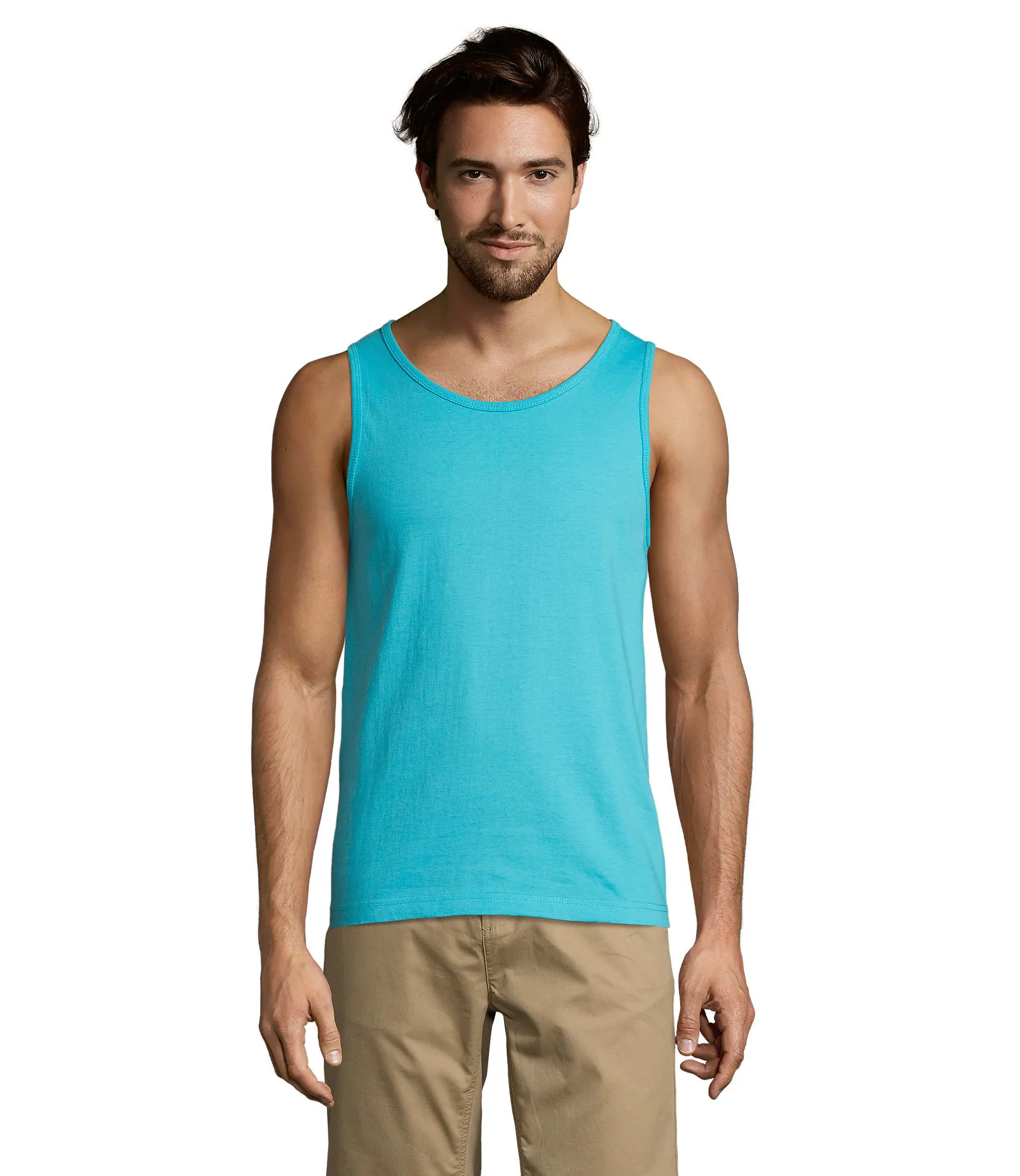Canotta SOL'S Justin, Atoll blue, su modello, fronte