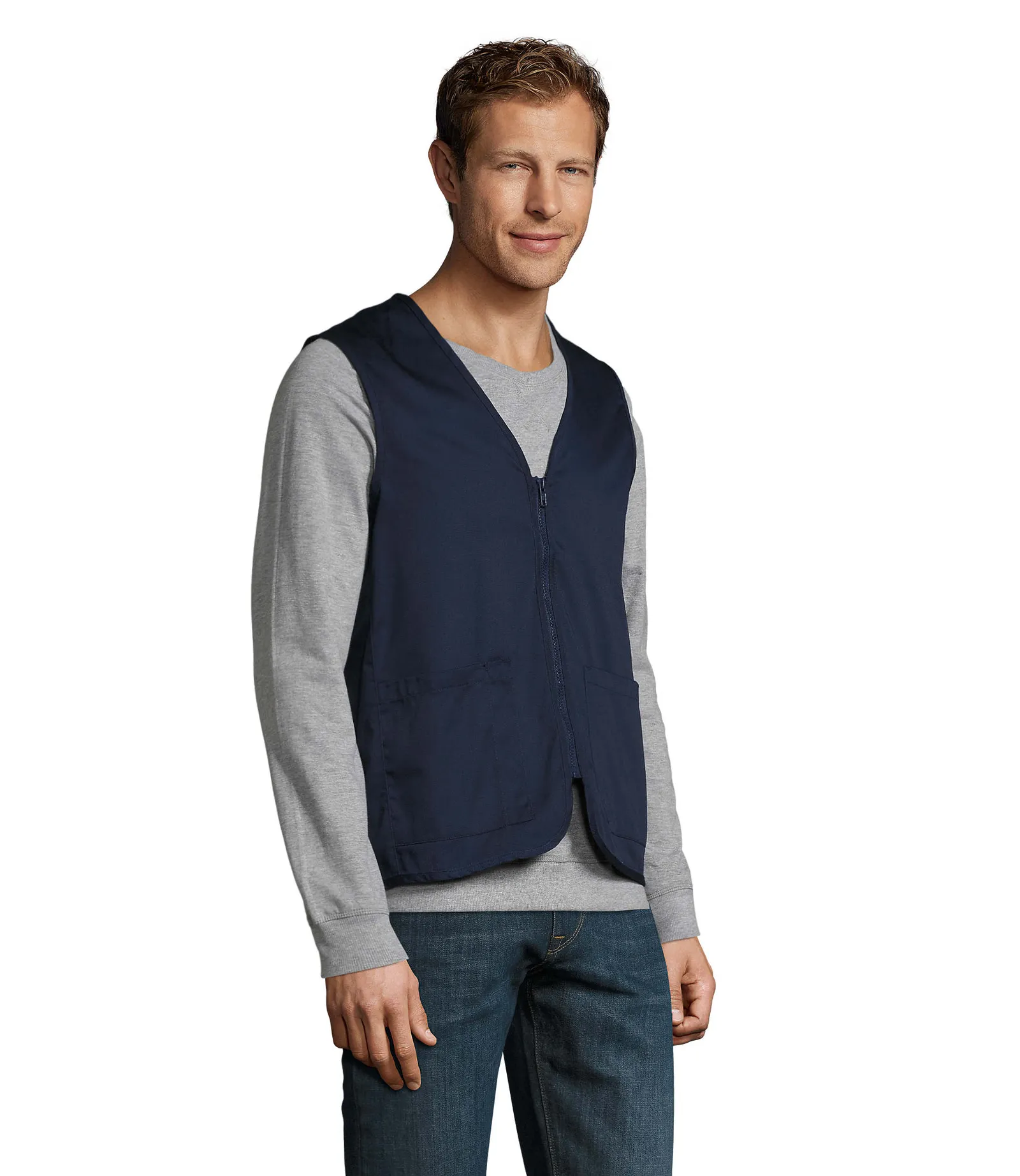 Gilet SOL'S Wallace, French navy, su modello, lato