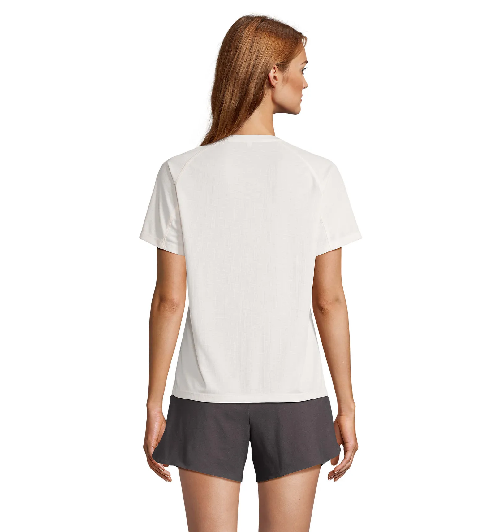 T-shirt tecnica SOL'S Vortex Women, Creamy white, su modello, retro