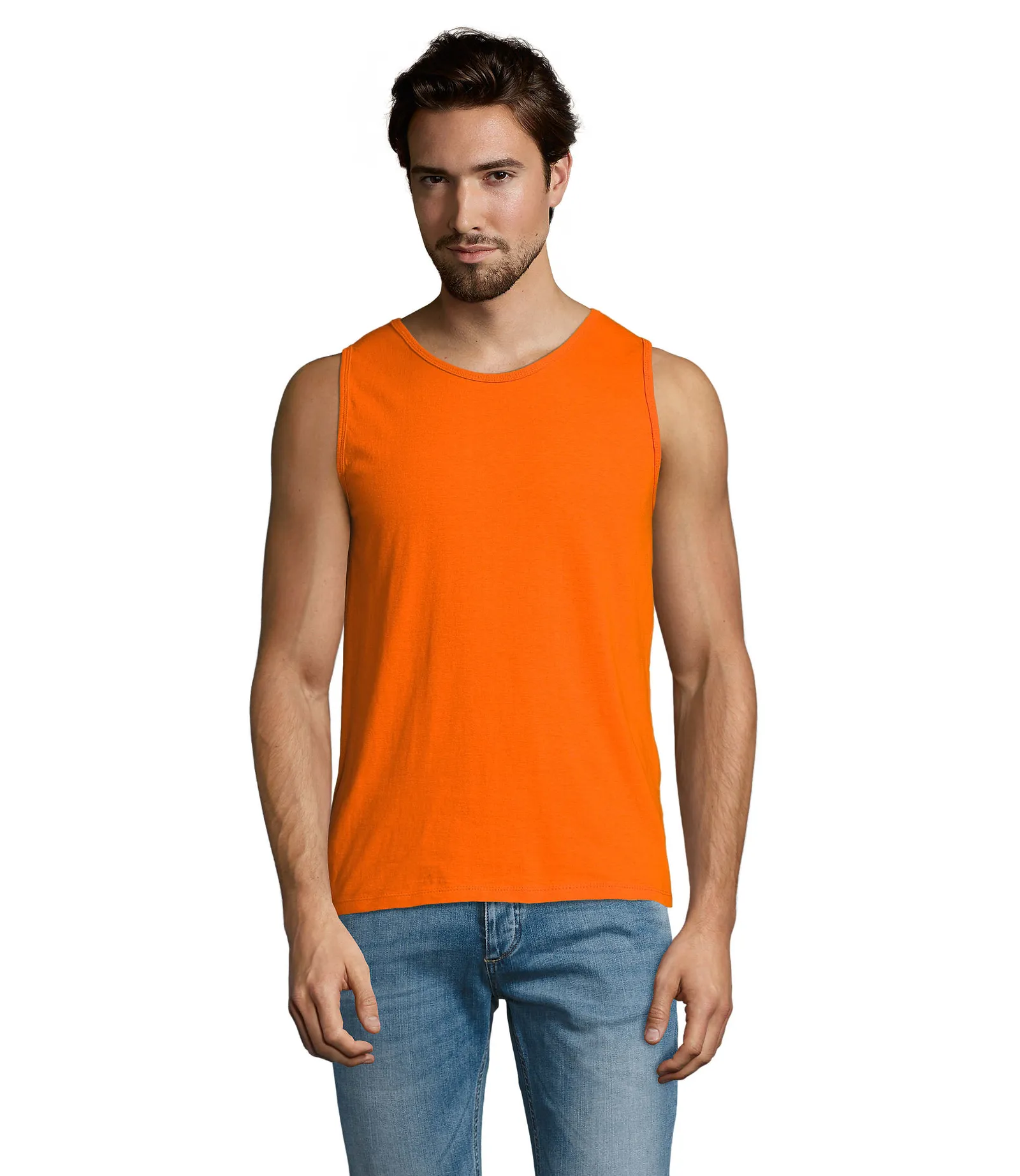 Canotta SOL'S Justin, Orange, su modello, fronte