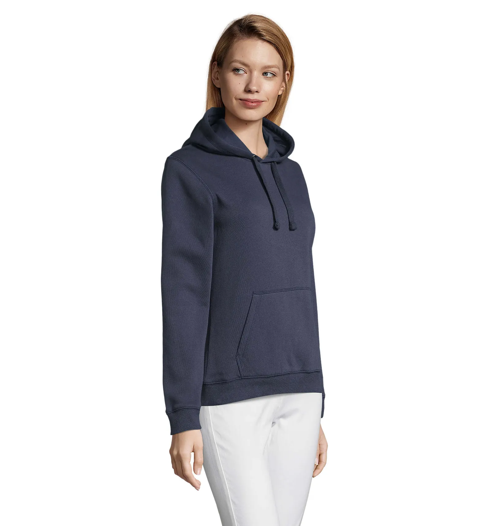 Felpa con cappuccio SOL'S Spencer Women, French navy, su modello, lato