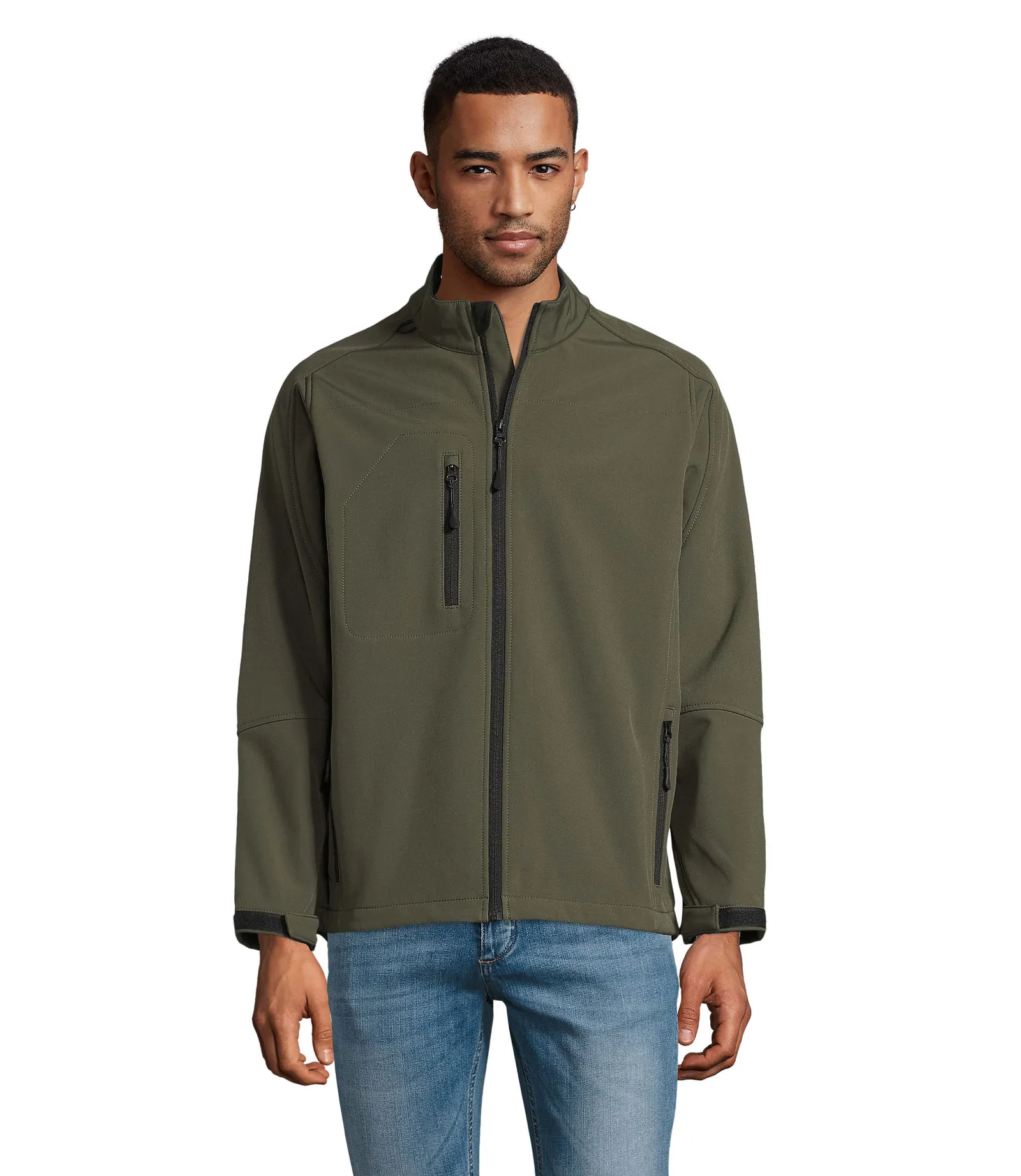 Softshell SOL'S Relax, Army, su modello, fronte