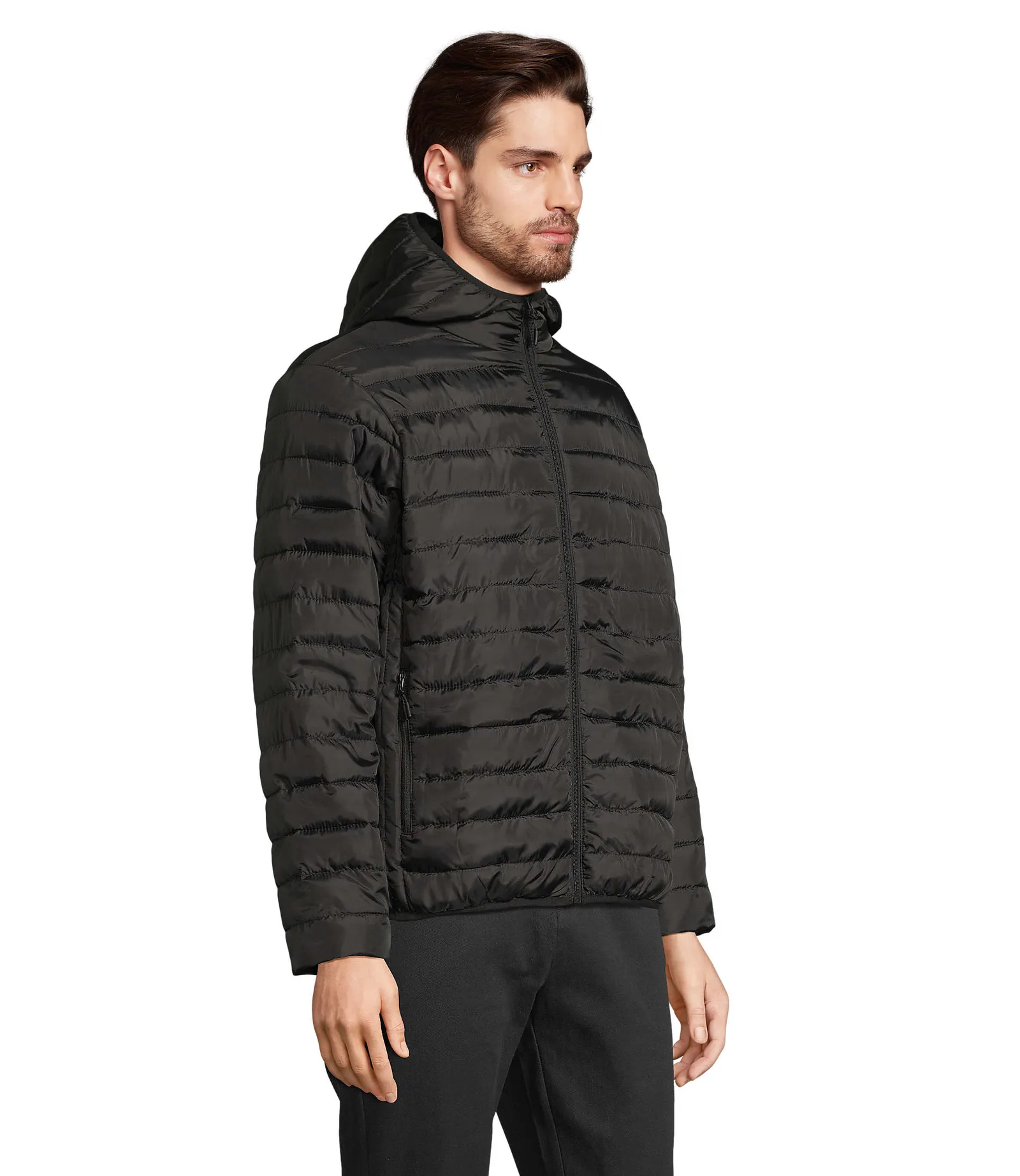 Giubbotto SOL'S Stream Hooded Men, Black, su modello, lato