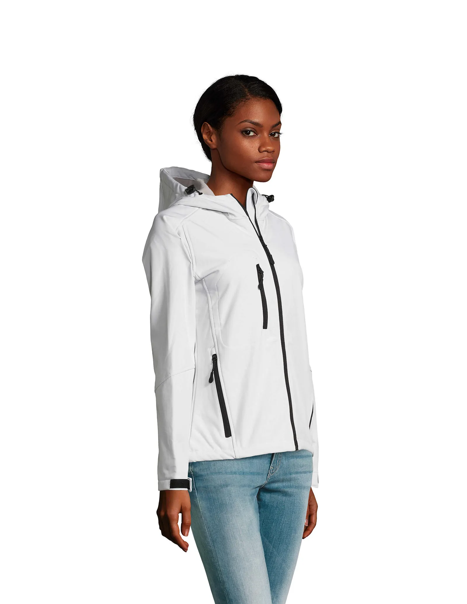 Softshell SOL'S Replay Women, White, su modello, lato