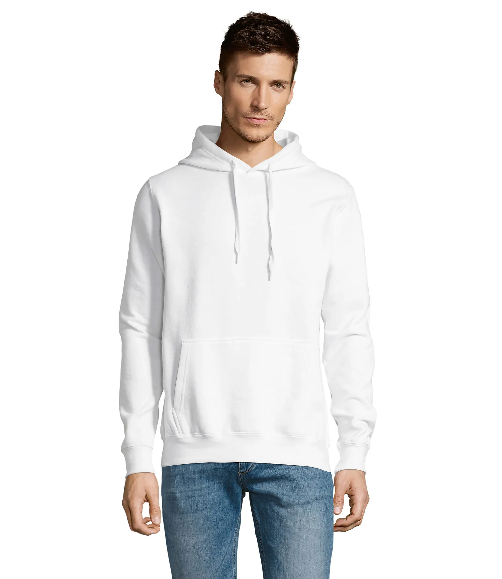 Felpa con cappuccio SOL'S Slam, White, su modello, fronte