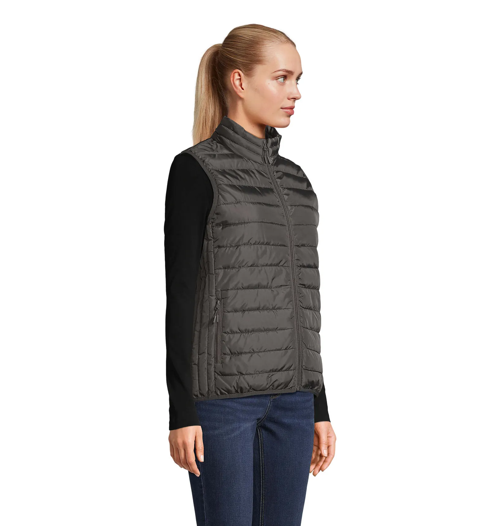 Gilet SOL'S Stream BW Women, Charcoal grey, su modello, lato