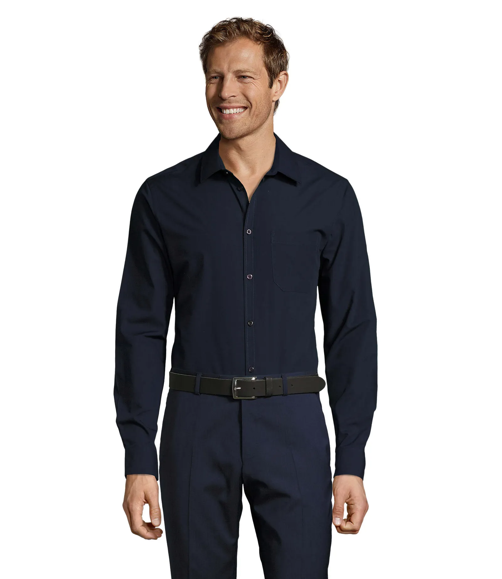 Camicia manica lunga SOL'S Baltimore Fit, Dark blue, su modello, fronte
