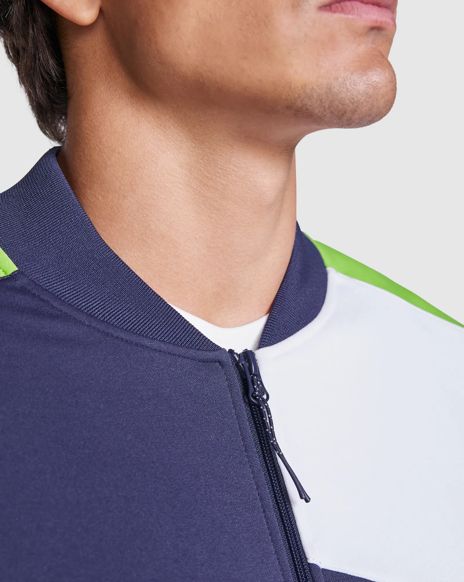 Felpa con zip Roly Leros, Verde Felce/Blu Navy, dettaglio 4