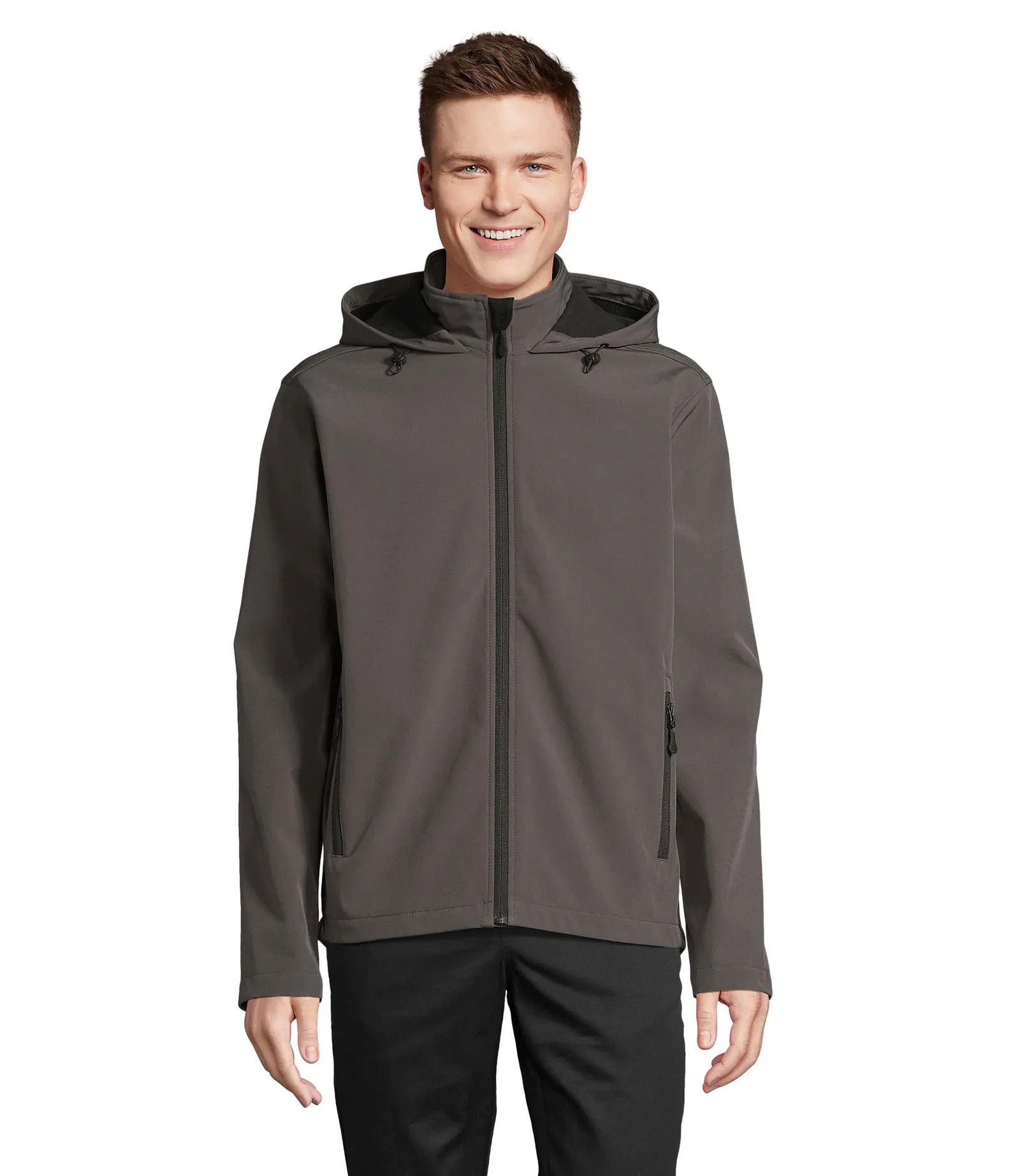 Softshell SOL'S Race Hooded Men, Charcoal grey, su modello, fronte