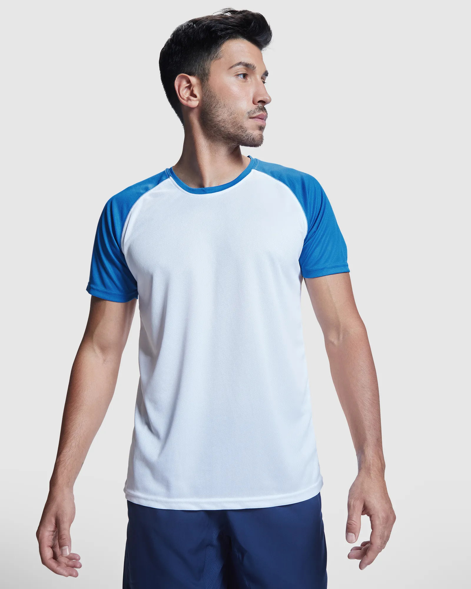 T-shirt tecnica Roly Indianapolis, Bianco/Blu Reale