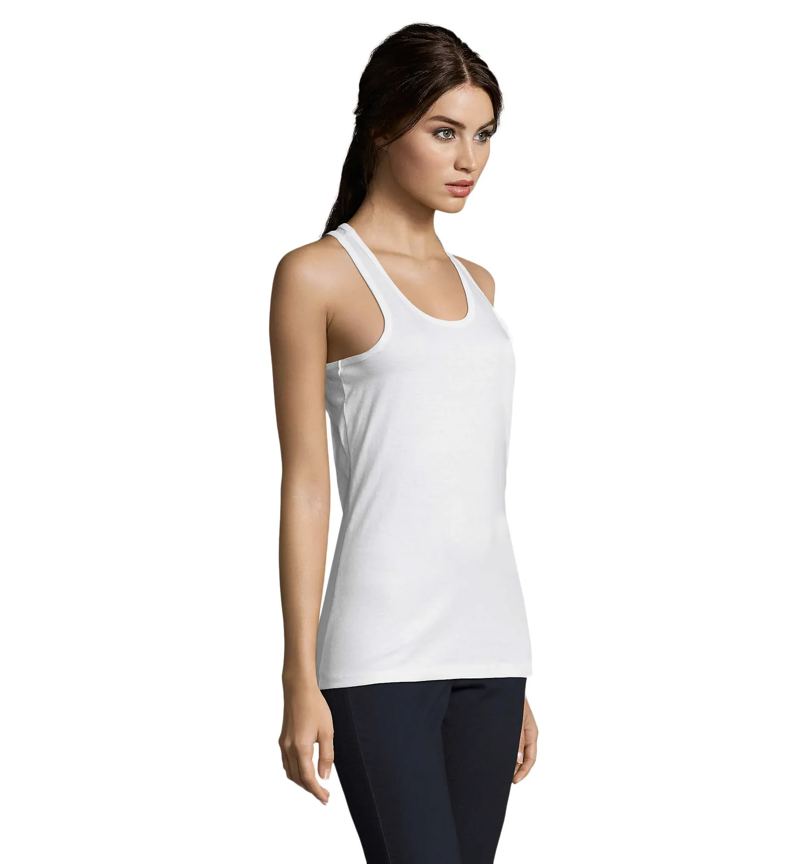 Canotta SOL'S Justin Women, White, su modello, lato