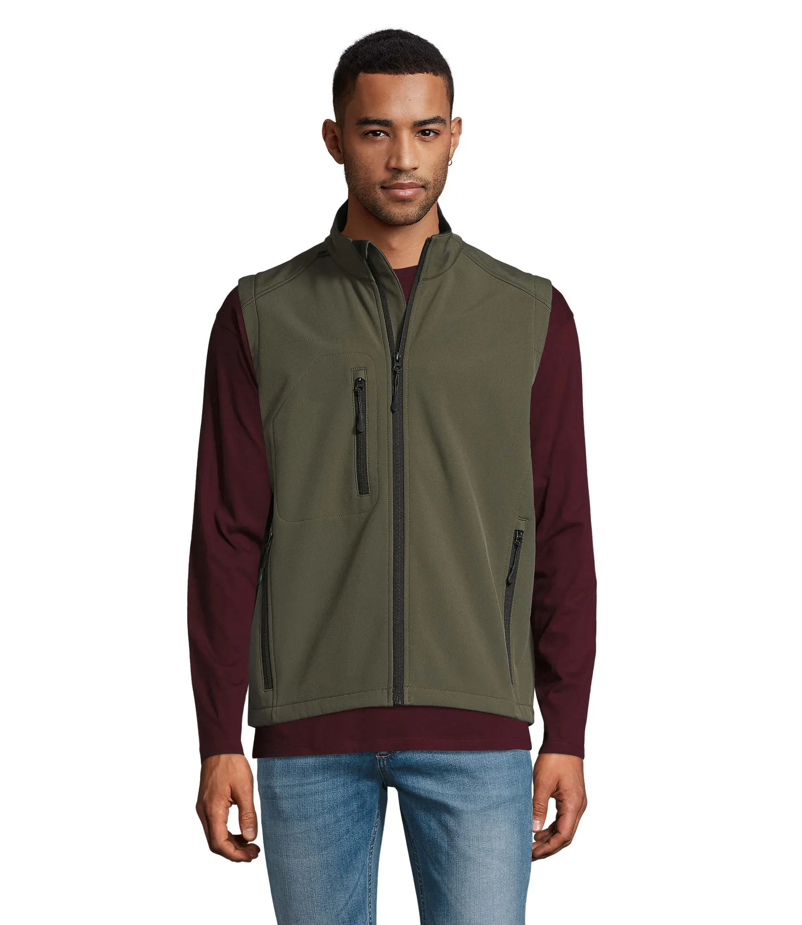 Gilet SOL'S Rallye Men, Army, su modello, fronte