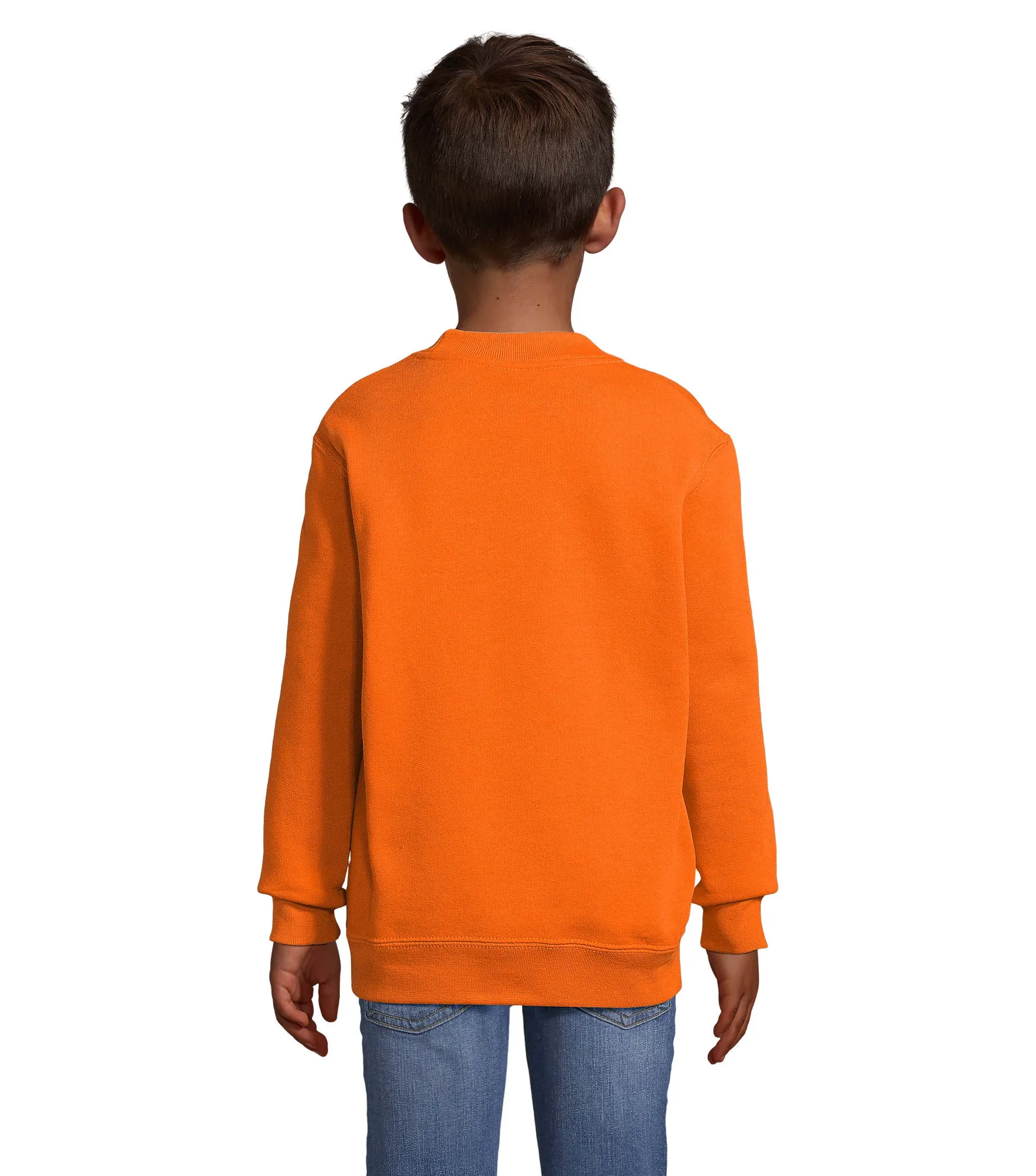 Felpa girocollo SOL'S New Supreme Kids, Orange, su modello, retro