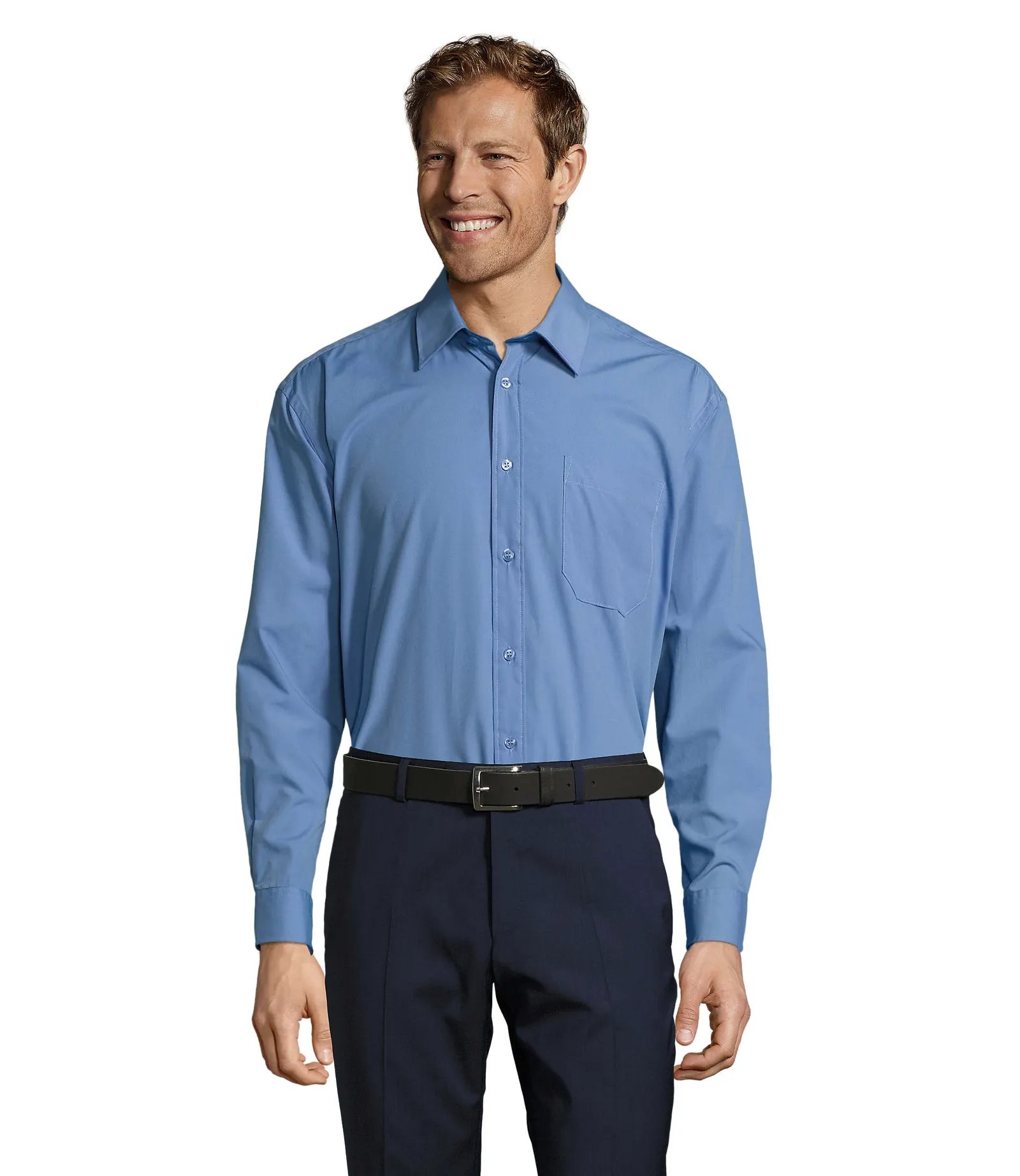 Camicia manica lunga SOL'S Baltimore, Medium blue, su modello, fronte