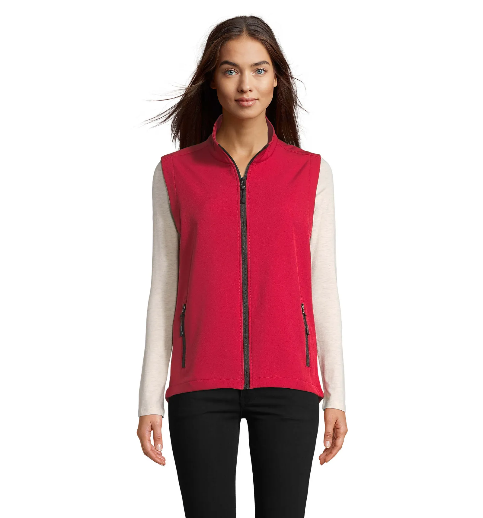 Gilet SOL'S Race BW Women, Pepper red, su modello, fronte