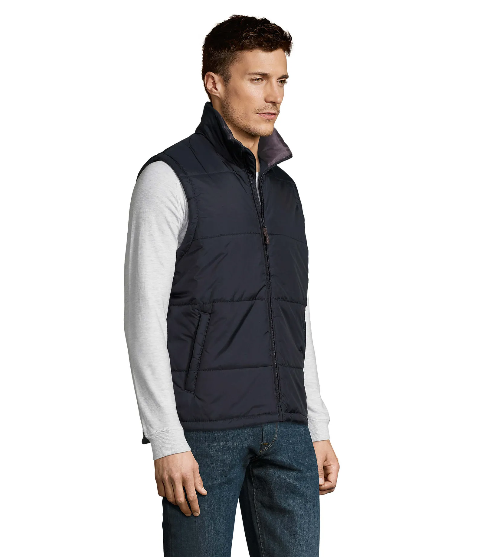 Gilet SOL'S Warm, Navy, su modello, lato