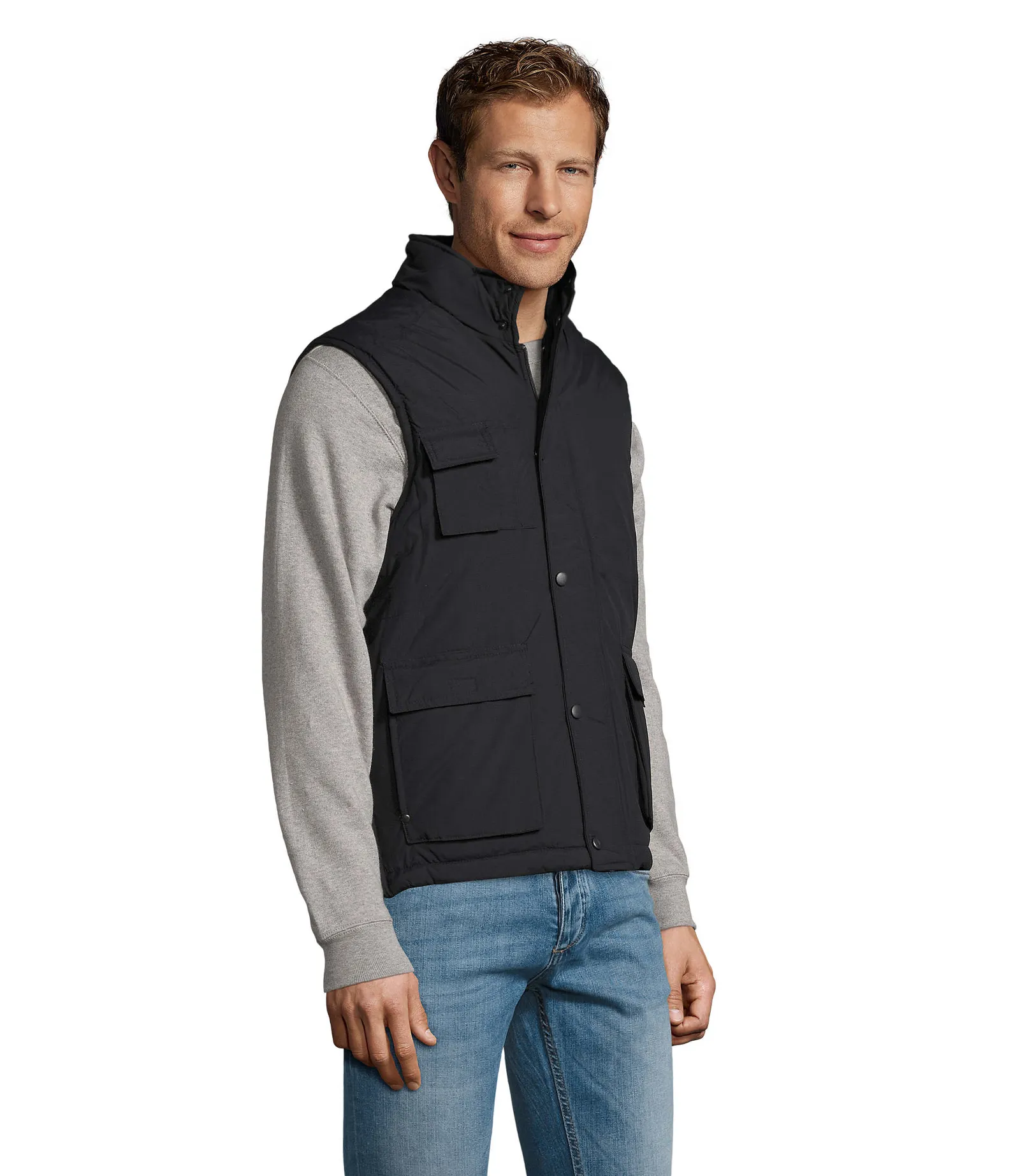 Gilet SOL'S Wells, Navy, su modello, lato