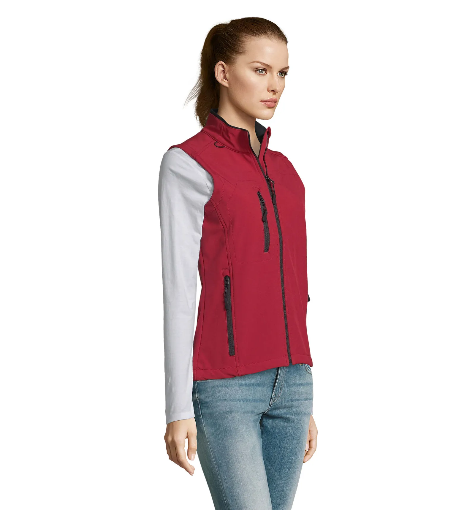 Gilet SOL'S Rallye Women, Pepper red, su modello, lato