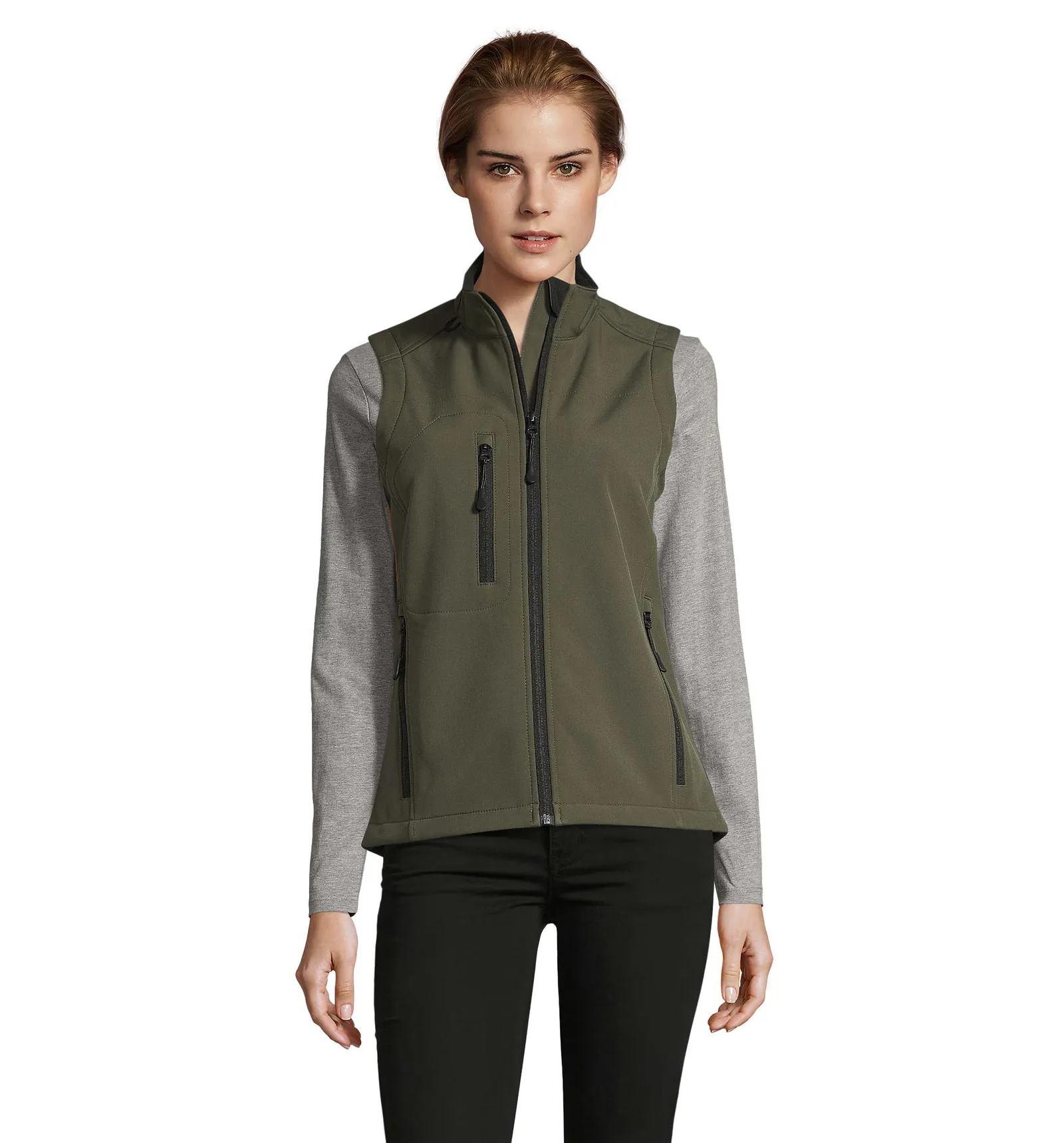 Gilet SOL'S Rallye Women, Army, su modello, fronte