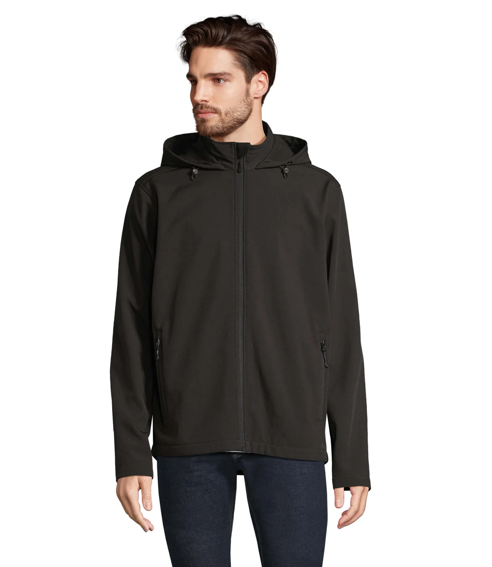 Softshell SOL'S Race Hooded Men, Black, su modello, fronte