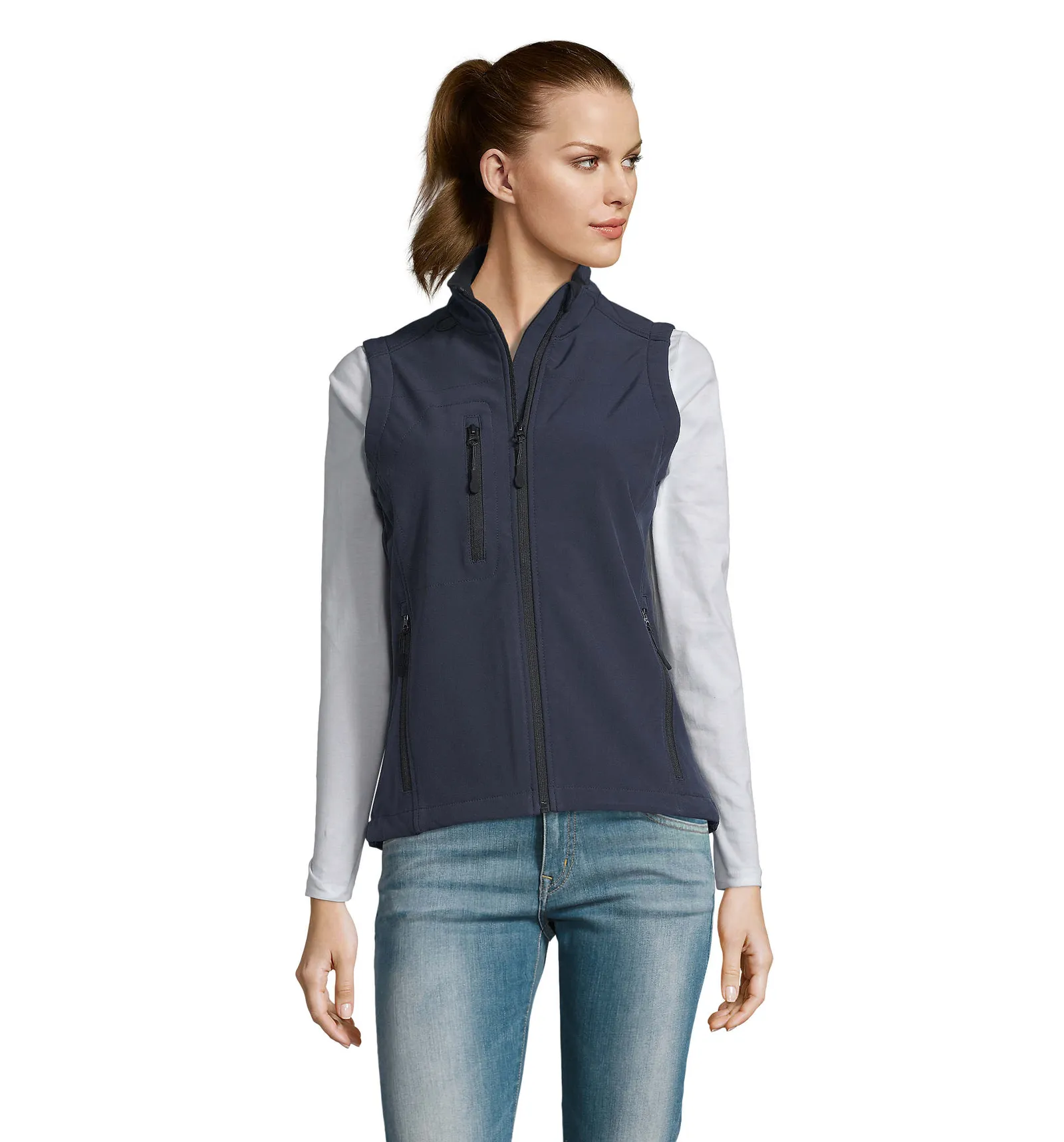 Gilet SOL'S Rallye Women, French navy, su modello, fronte