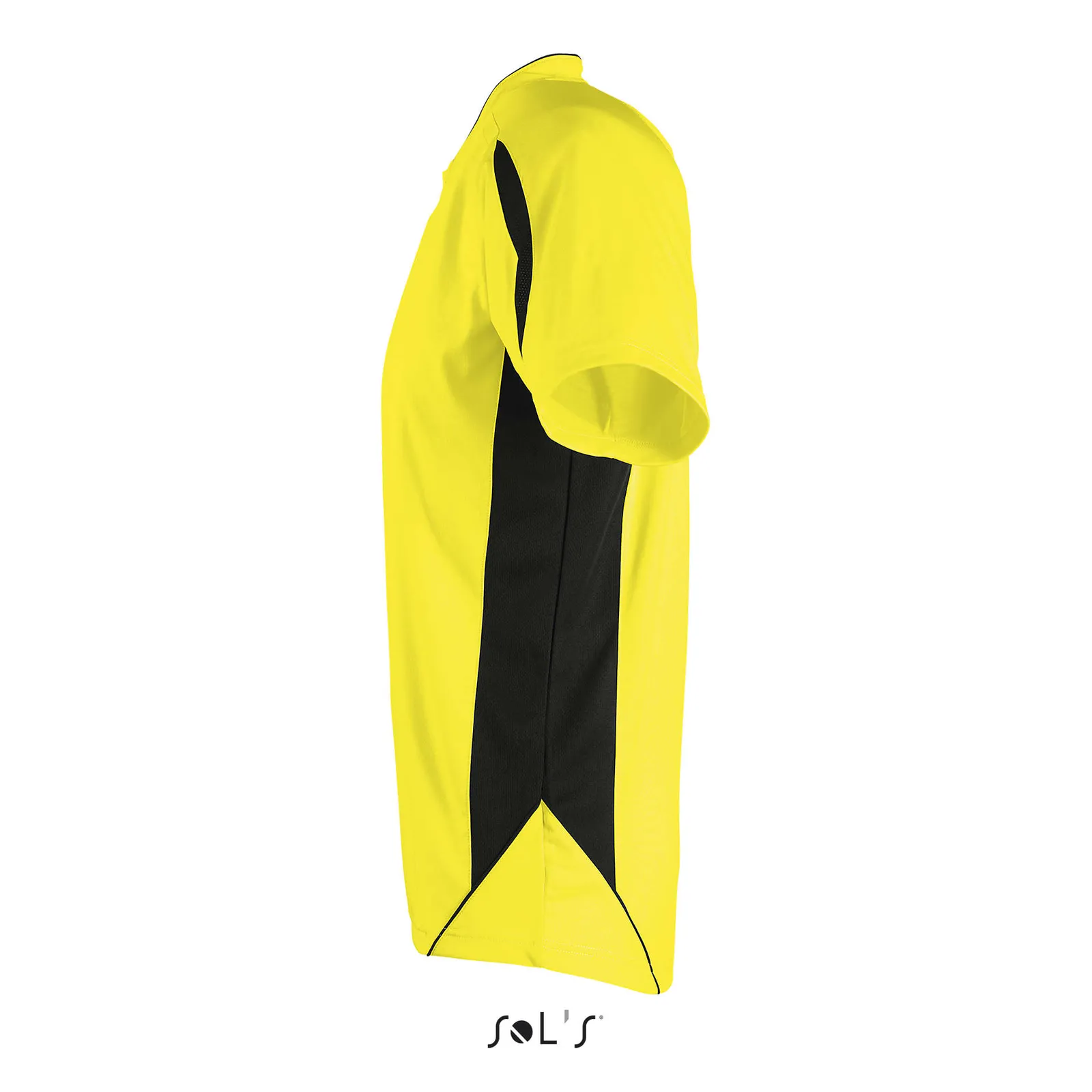 T-shirt tecnica SOL'S Maracana 2 Kids Ssl, Lemon/black, su modello, lato