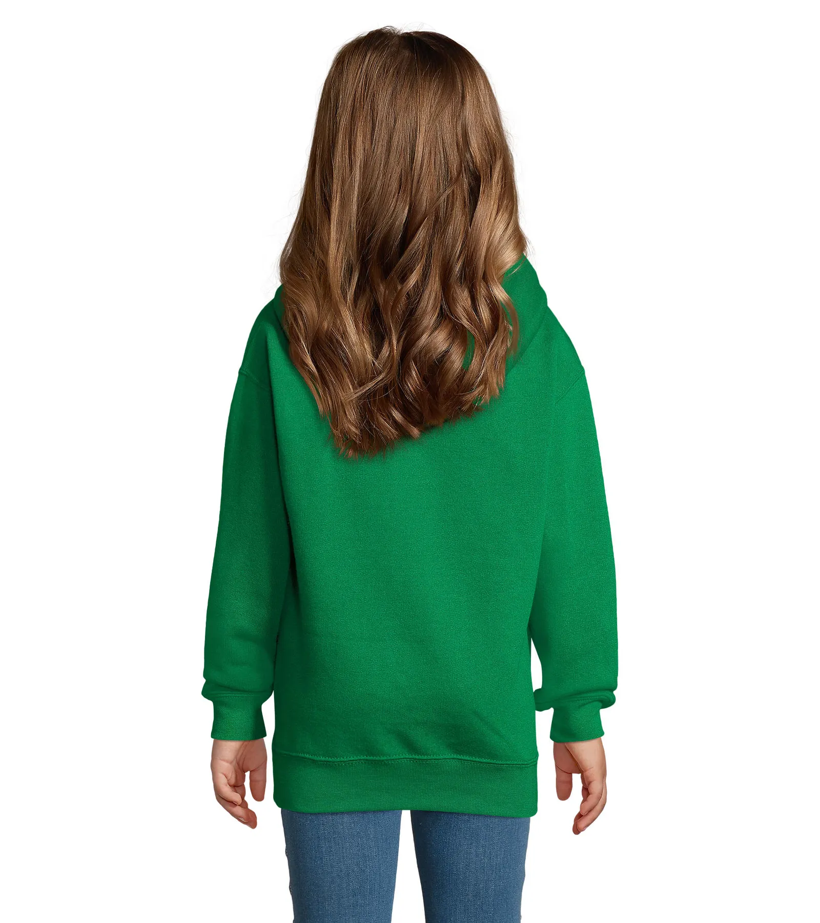 Felpa con cappuccio SOL'S Slam Kids, Kelly green, su modello, retro