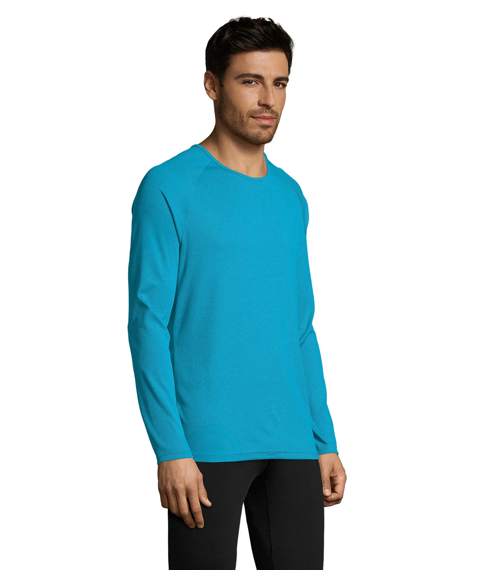 T-shirt tecnica SOL'S Sporty Lsl Men, Aqua, su modello, lato