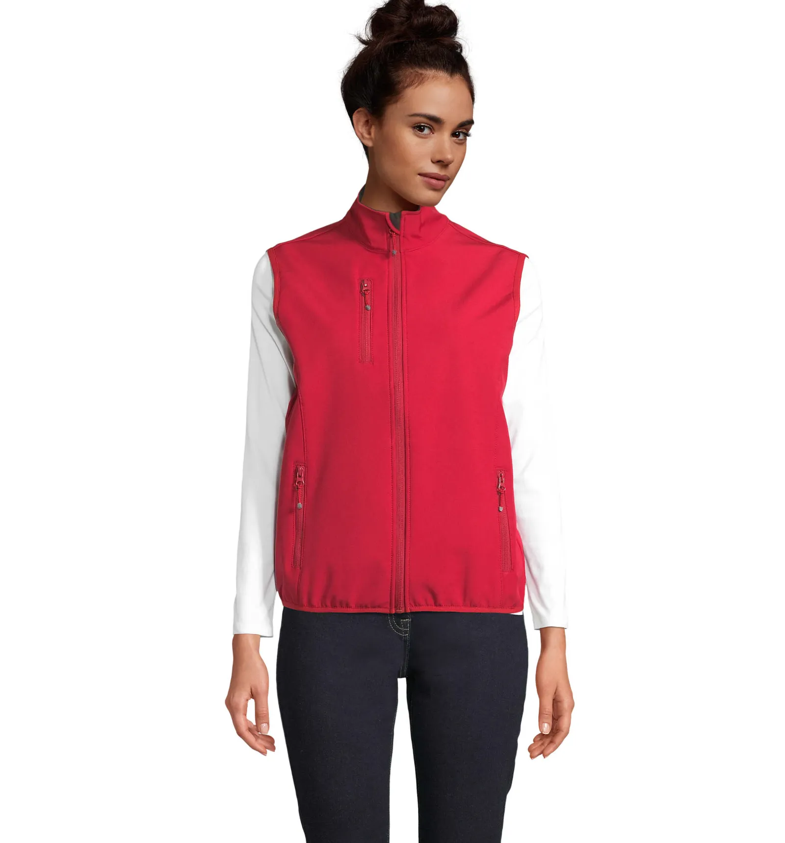 Gilet SOL'S Falcon BW Women, Pepper red, su modello, fronte