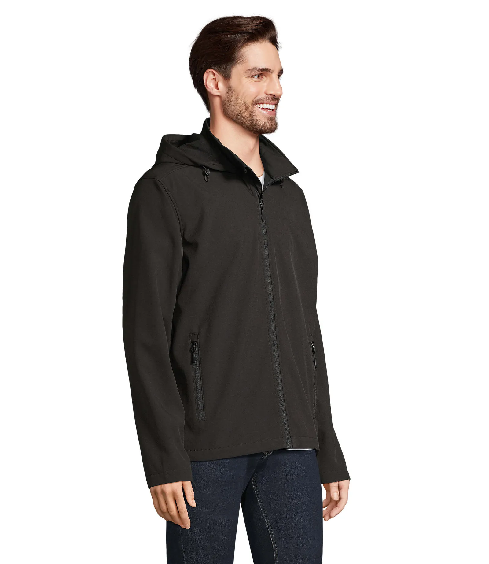 Softshell SOL'S Race Hooded Men, Black, su modello, lato
