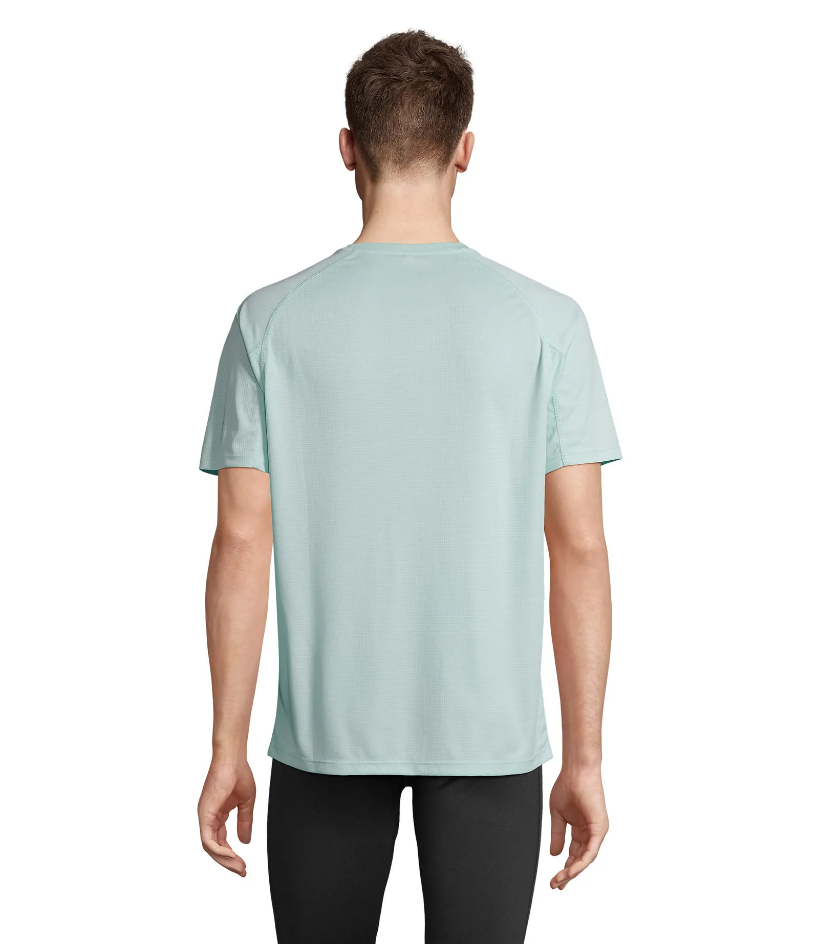 T-shirt tecnica SOL'S Vortex, Arctic blue, su modello, retro