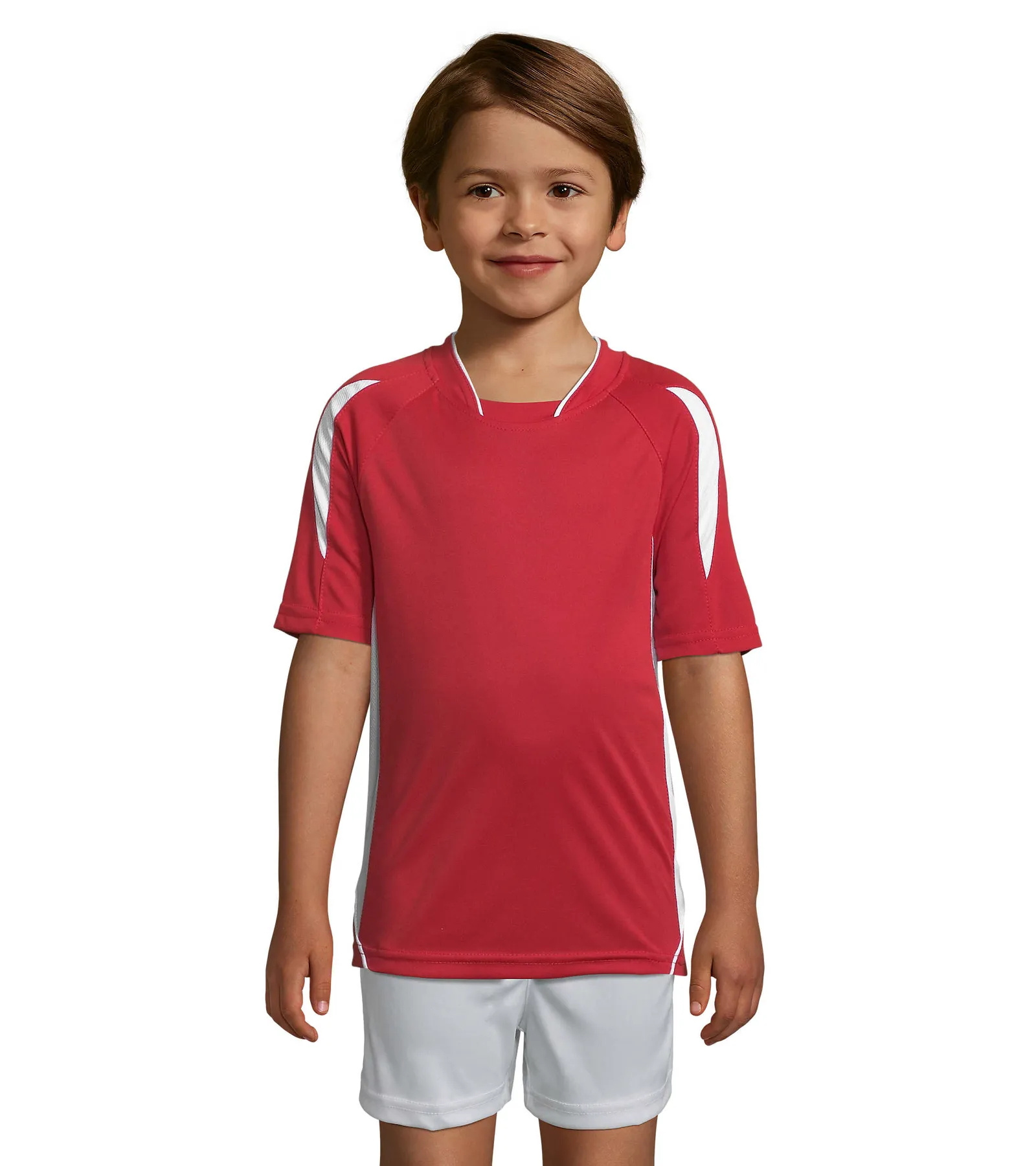 T-shirt tecnica SOL'S Maracana 2 Kids Ssl, Red/white, su modello, fronte