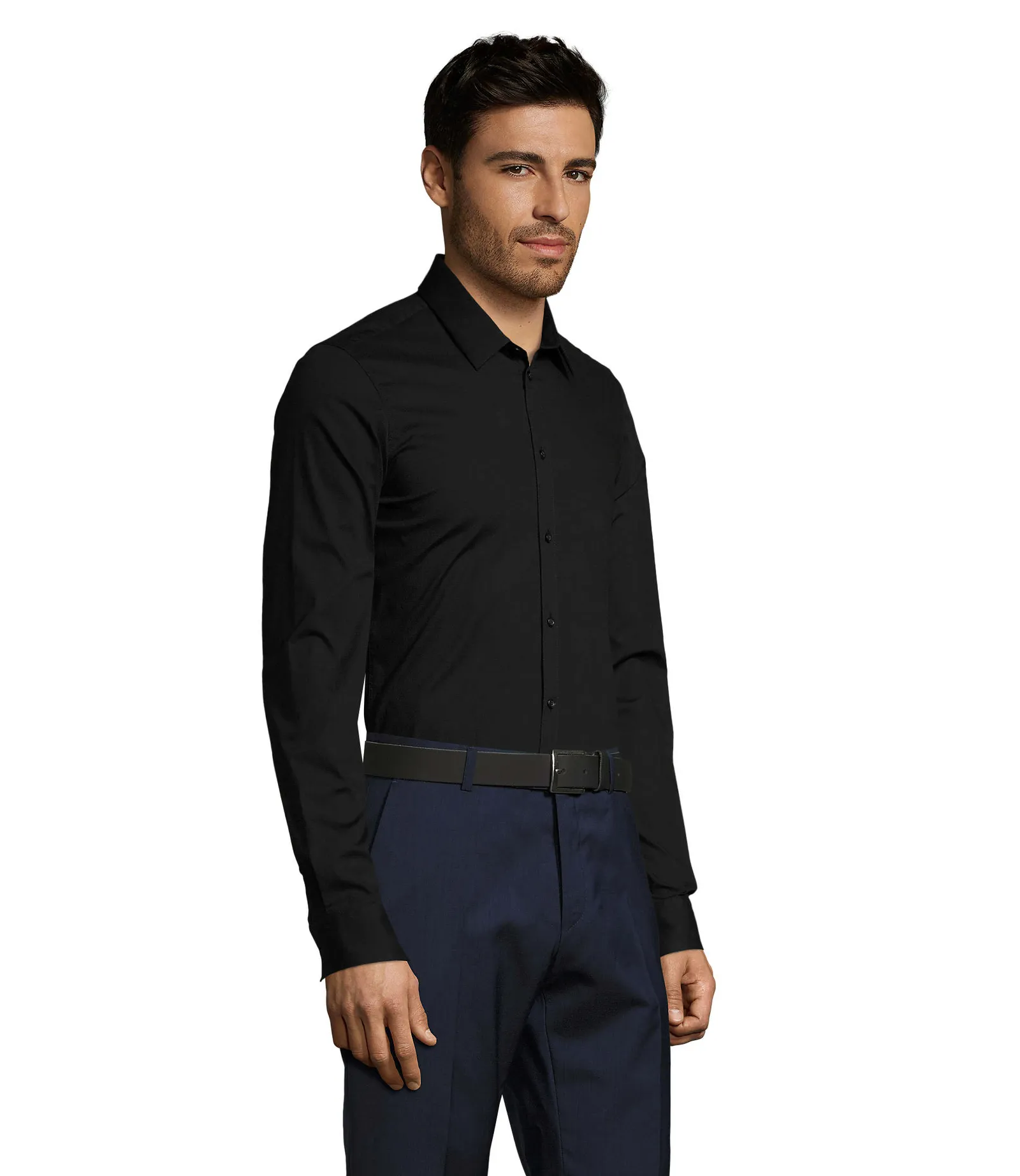 Camicia manica lunga SOL'S Blake Men, Black, su modello, lato