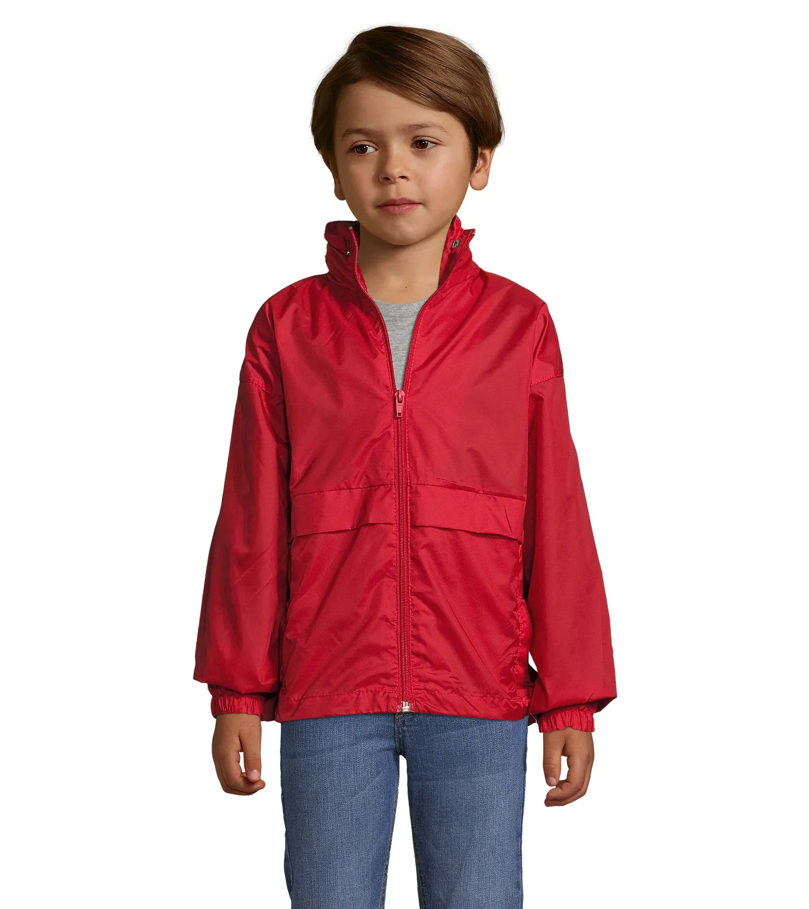 Giacca antivento SOL'S Surf Kids, Red, su modello, fronte