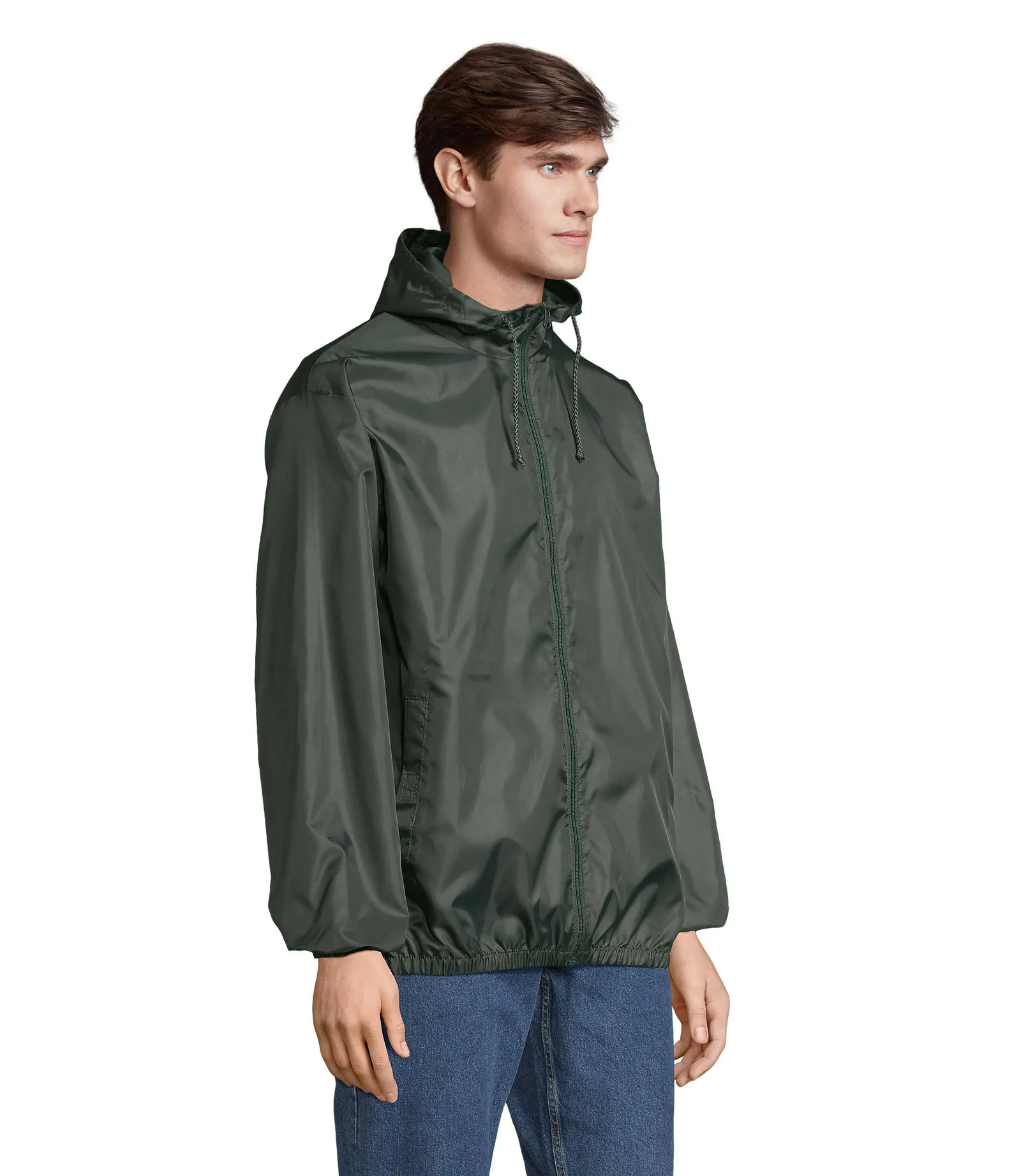 Giacca antivento SOL'S Shield, Forest green, su modello, lato
