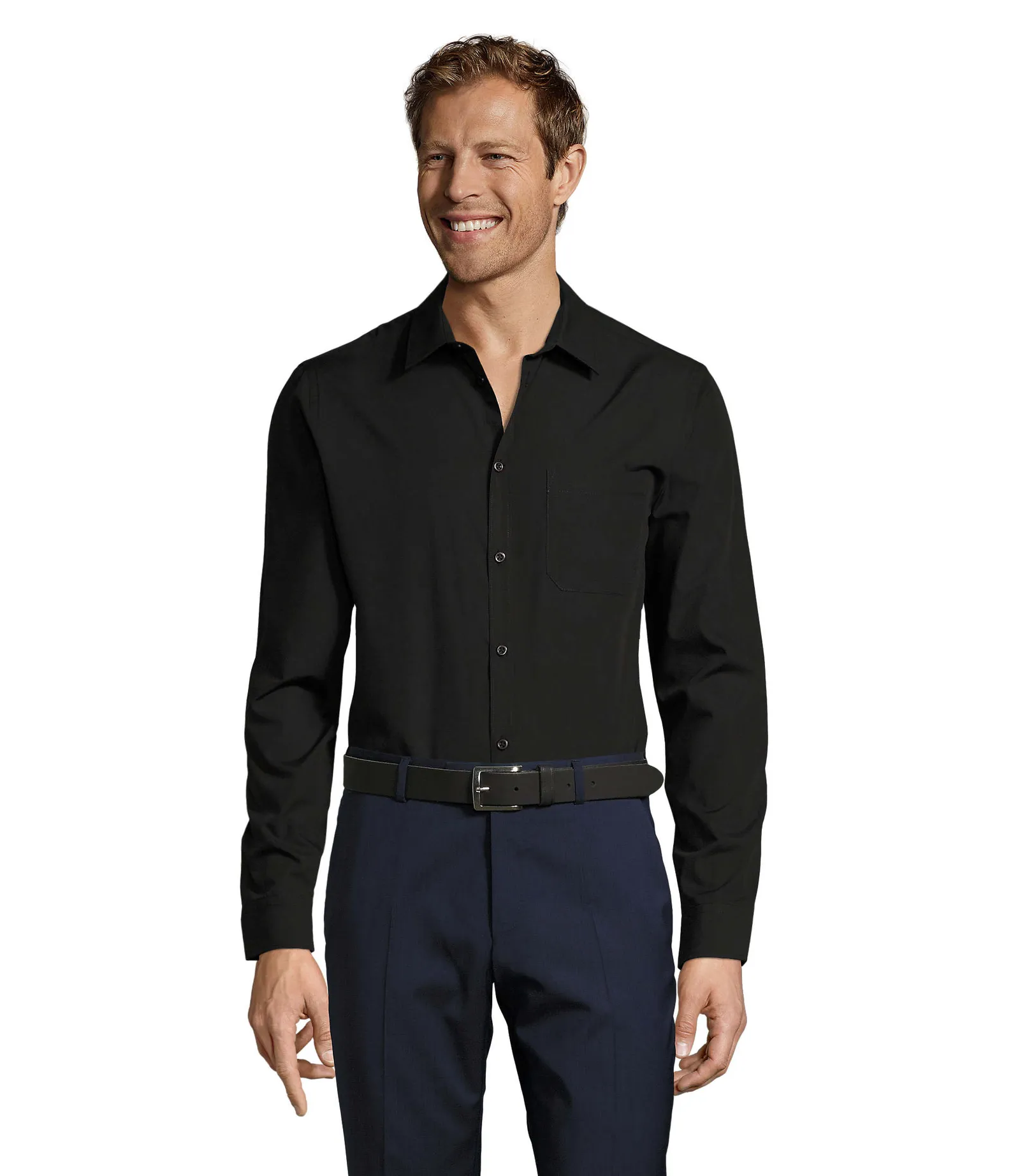 Camicia manica lunga SOL'S Baltimore Fit, Black, su modello, fronte