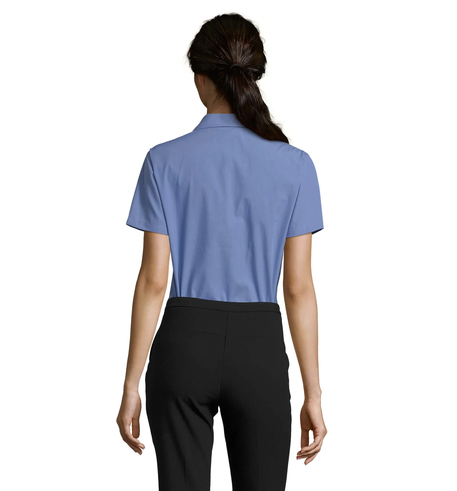 Camicia manica corta SOL'S Escape, Medium blue, su modello, retro