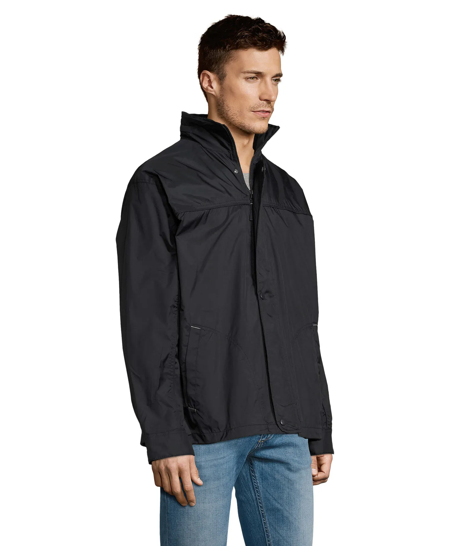 Giacca antivento SOL'S Mistral, Navy, su modello, lato