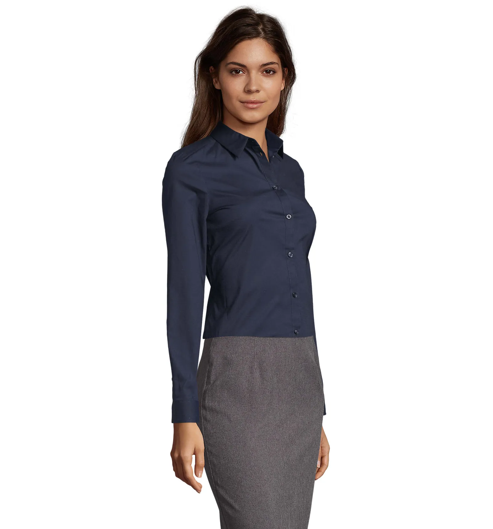 Camicia manica lunga SOL'S Blake Women, Dark blue, su modello, lato
