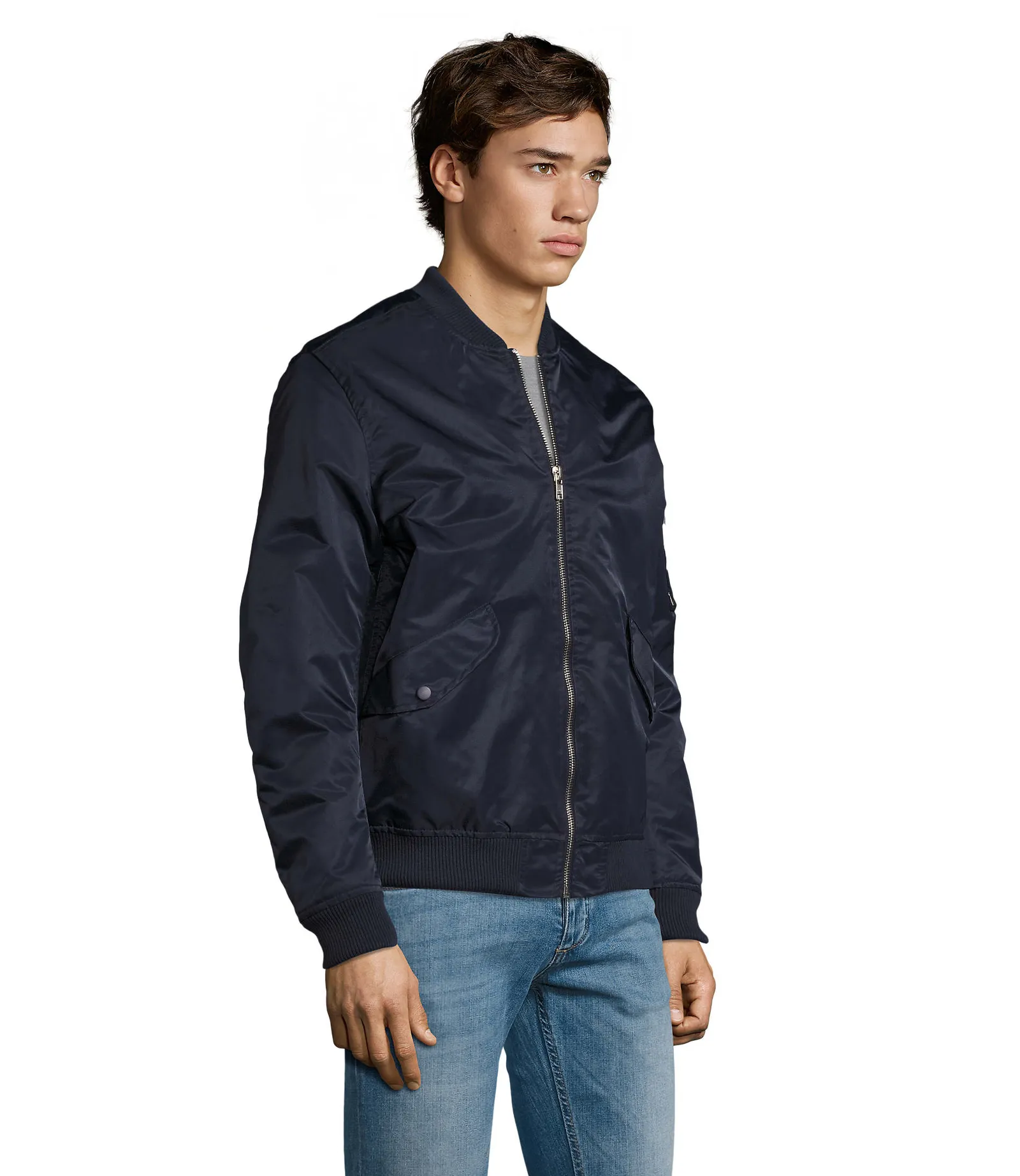 Giubbotto SOL'S Rebel, French navy, su modello, lato