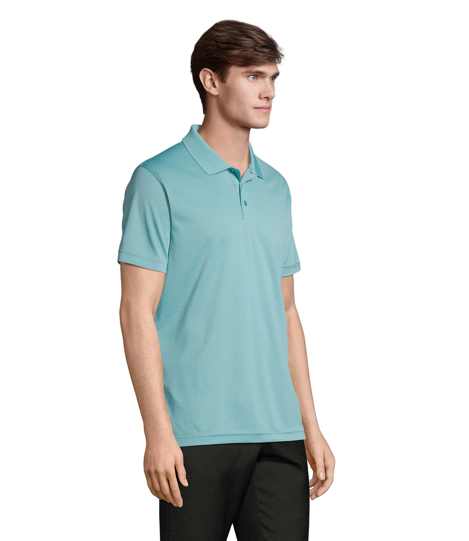 Polo tecnica SOL'S Pitcher, Pool blue, su modello, lato