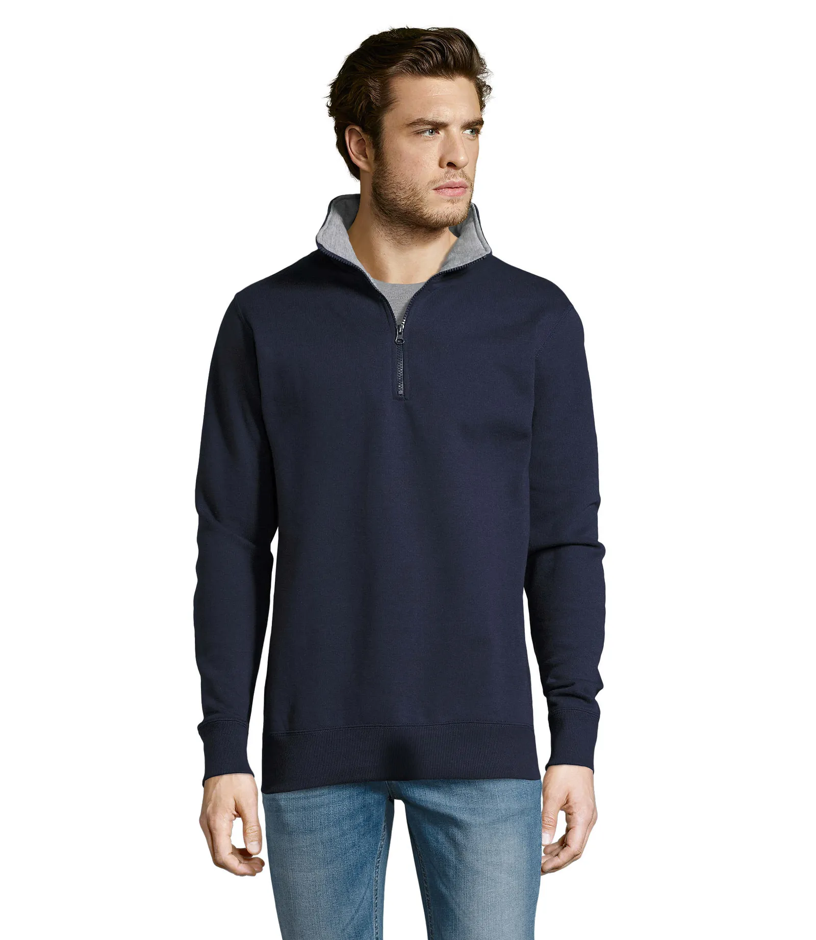 Felpa con zip SOL'S Scott, French navy, su modello, fronte
