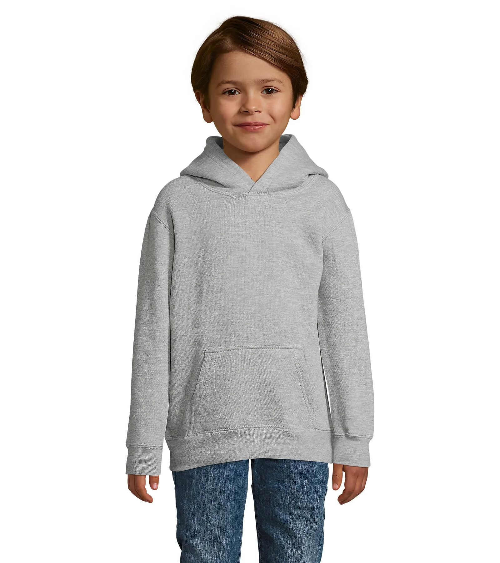 Felpa con cappuccio SOL'S Slam Kids, Grey melange, su modello, fronte